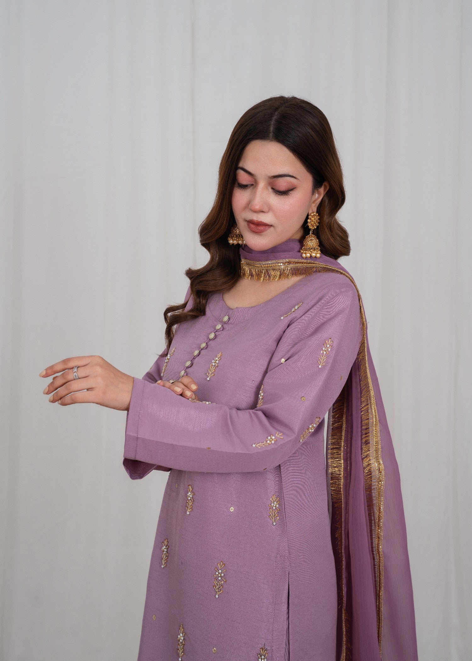 raw silk Kurta Set in Mauve pink