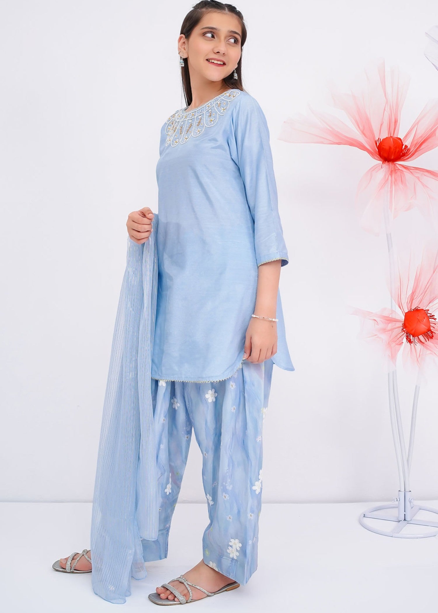 cotton silk Kurta Set in Sky blue