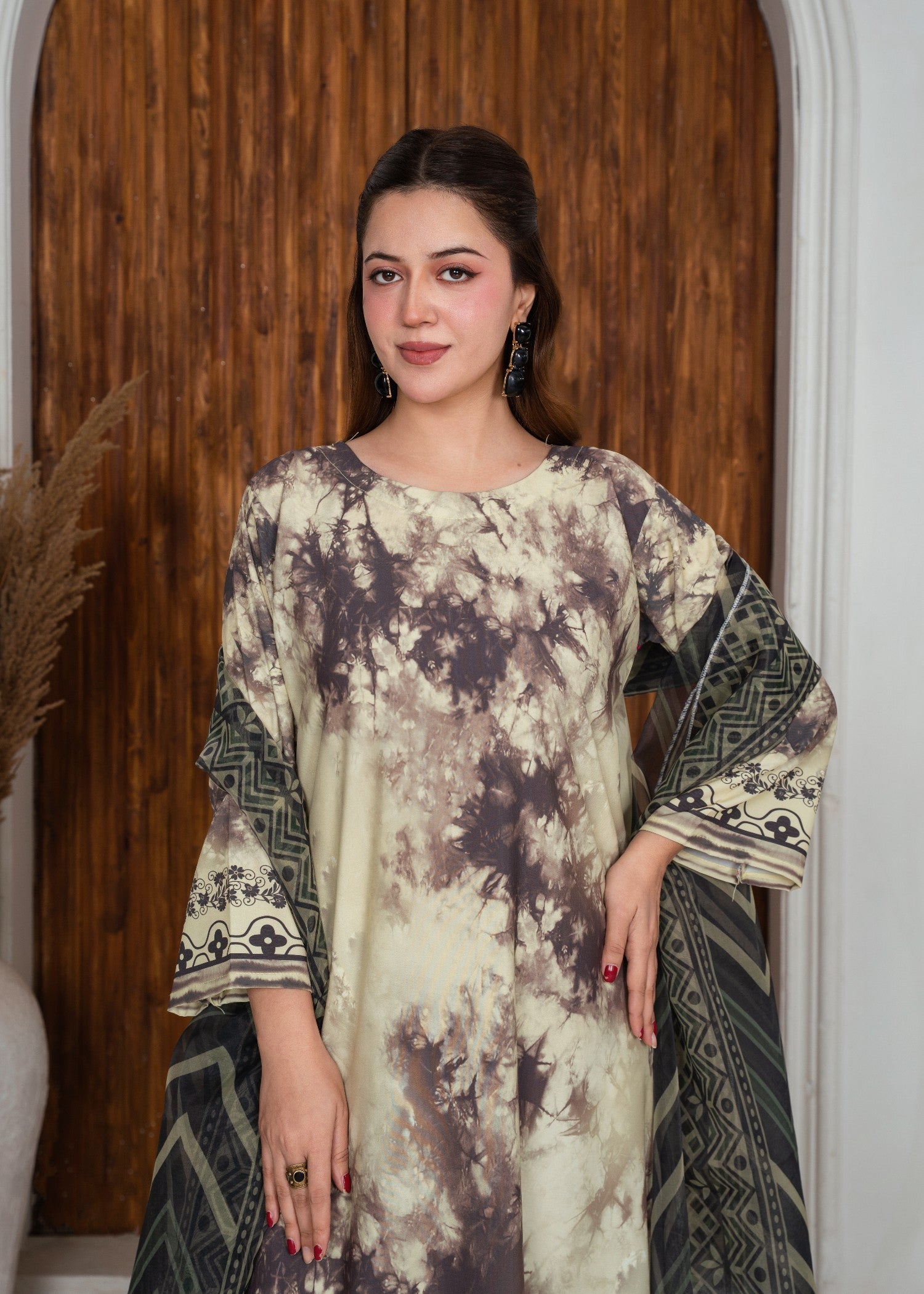 silk crepe Kurta Set in Tea green