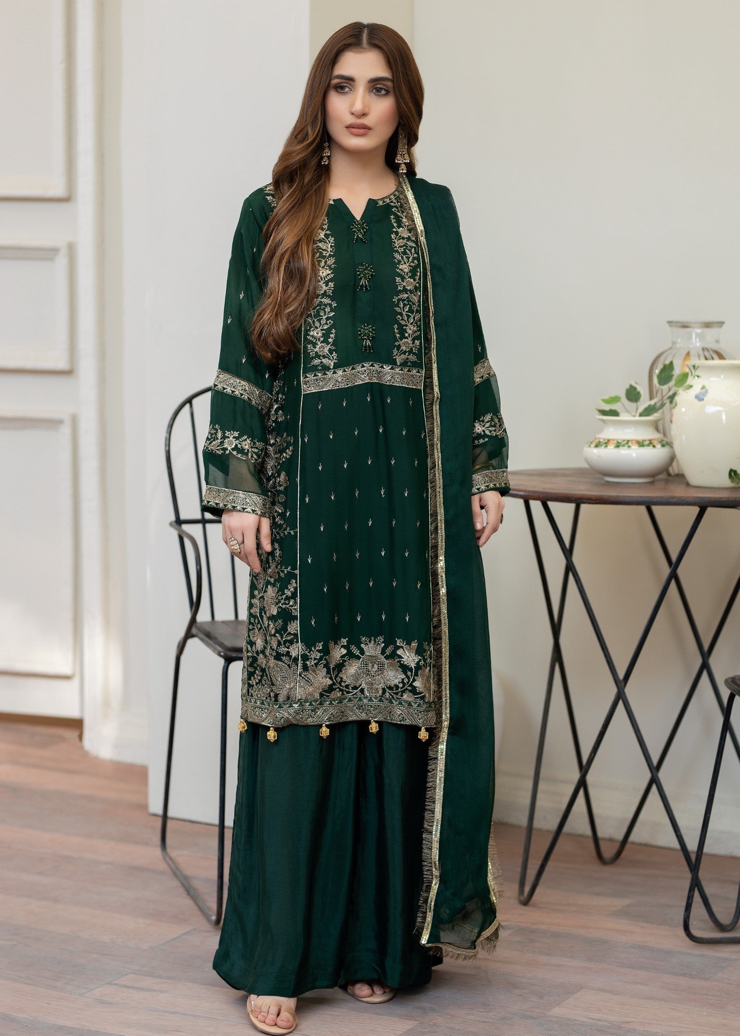chiffon Kurta Set in Green