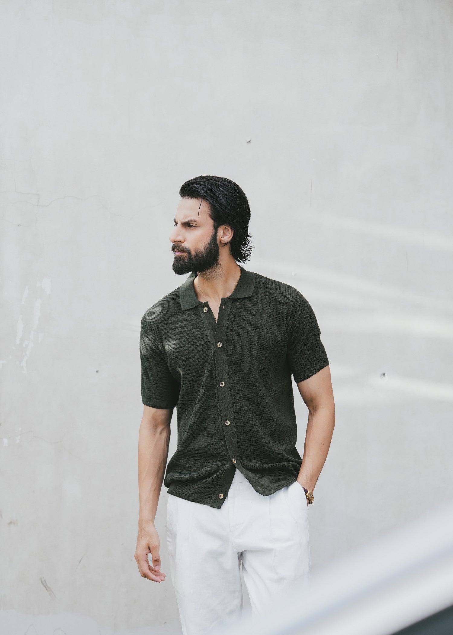 cotton Casual Shirt in Bottle green