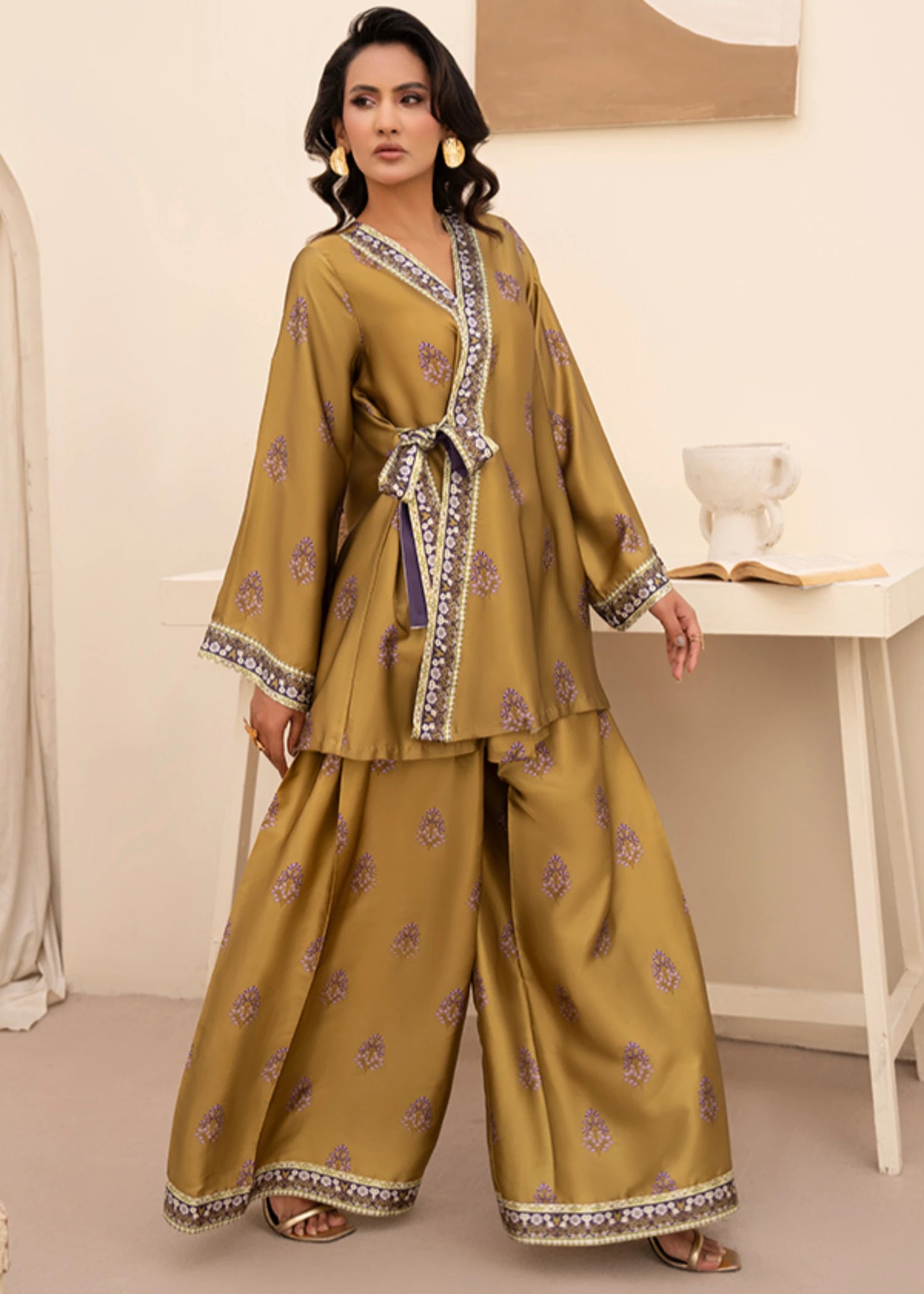 silk Angrakha in Golden brown