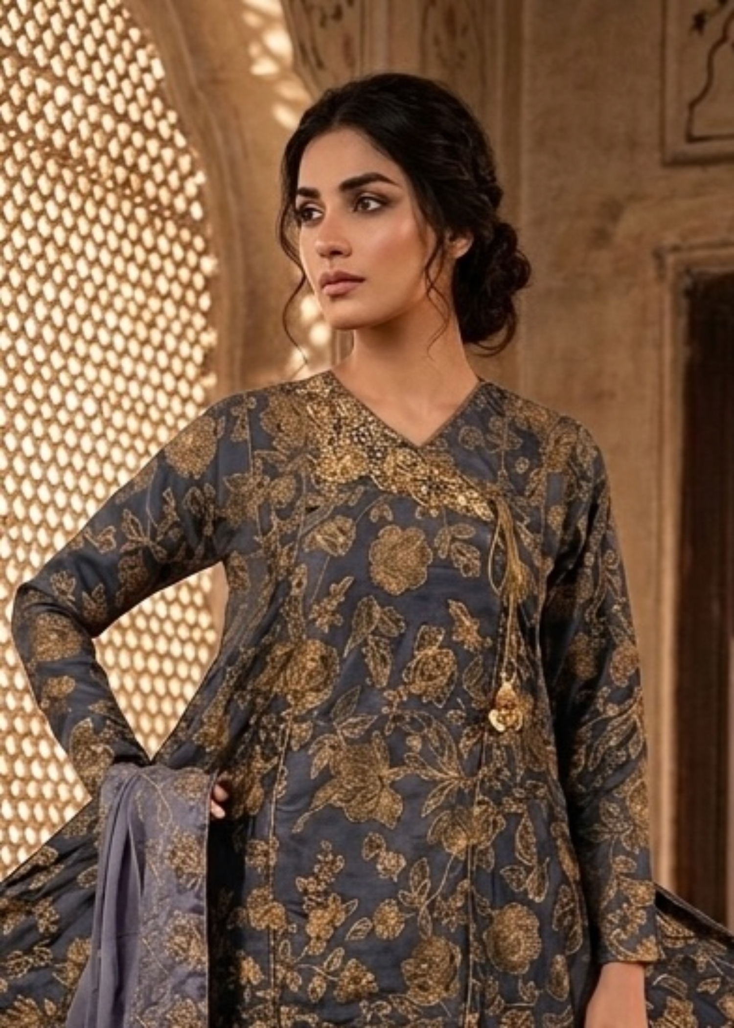 silk Angrakha in Grey