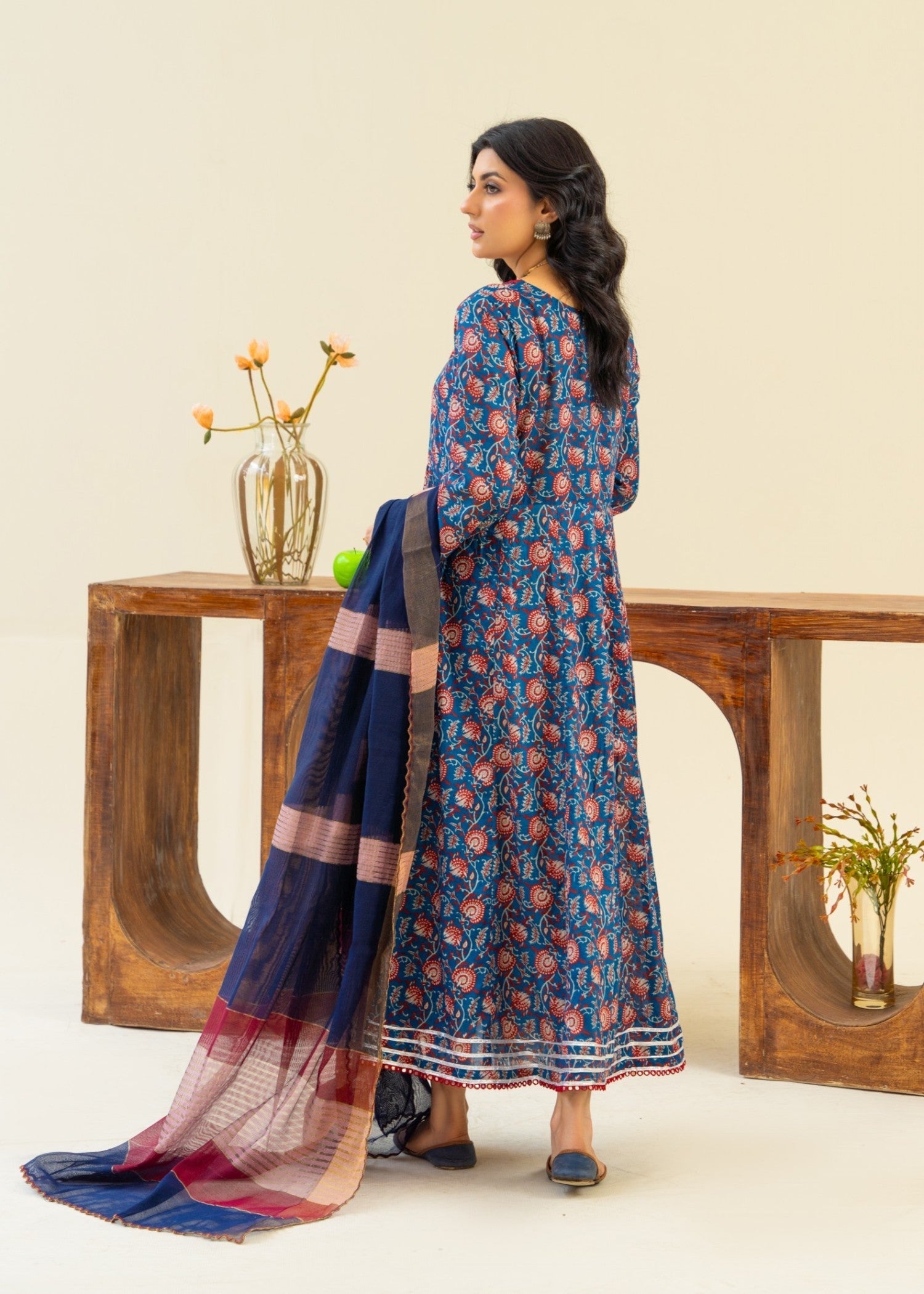 lawn Anarkali in Blue