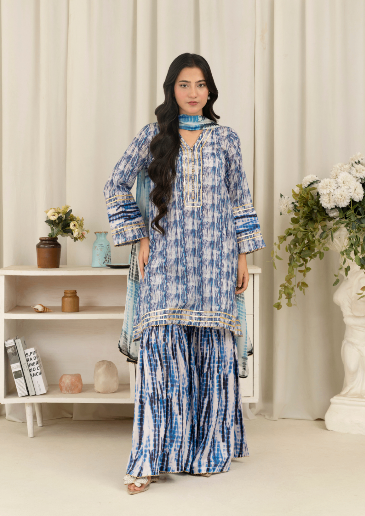 lawn Gharara in Blue