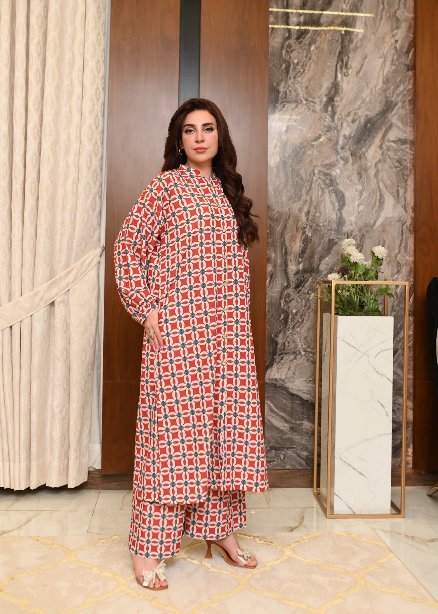 crepe Kurta Set in Flame