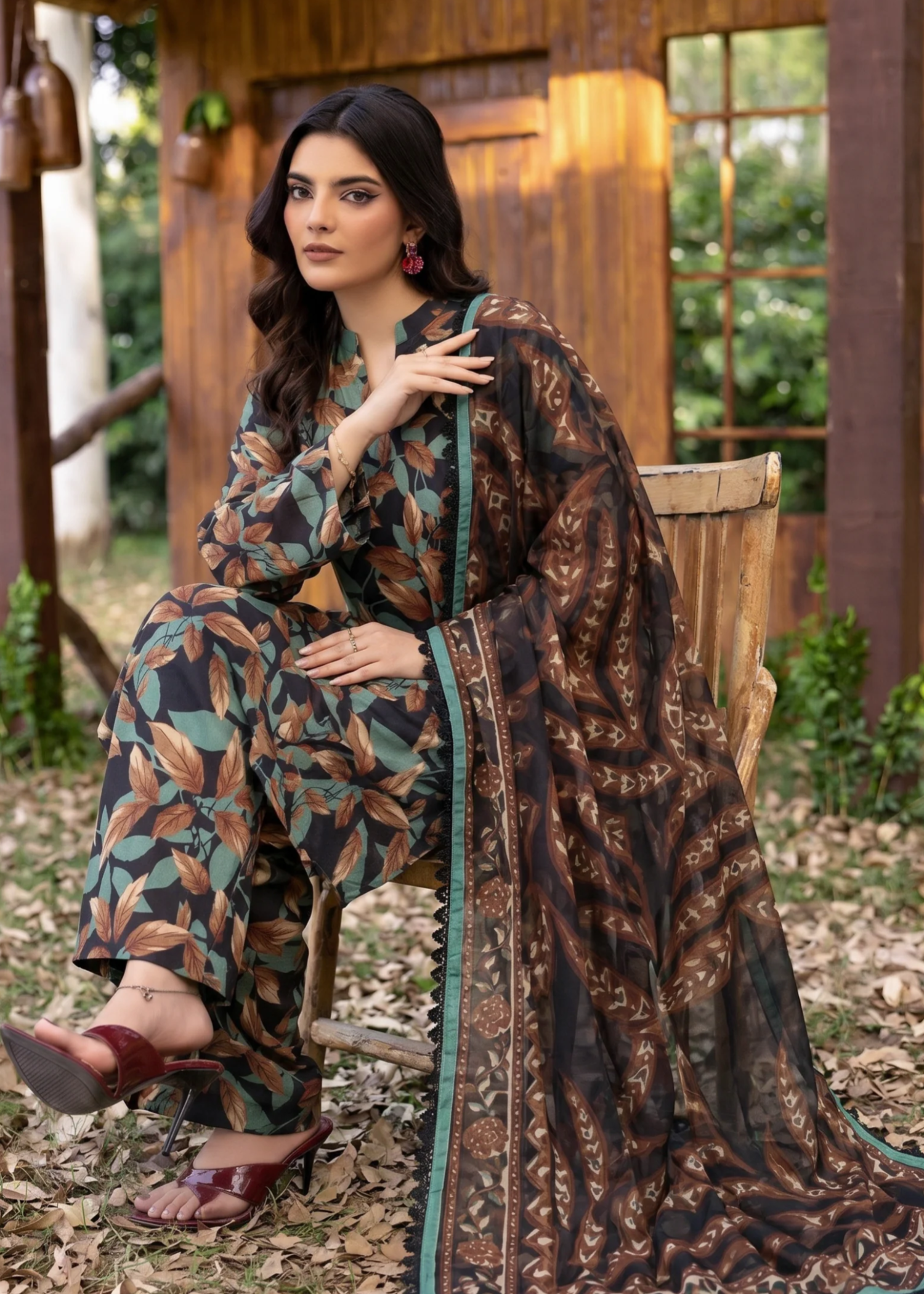 raw silk Kurta Set in Black, turquoise