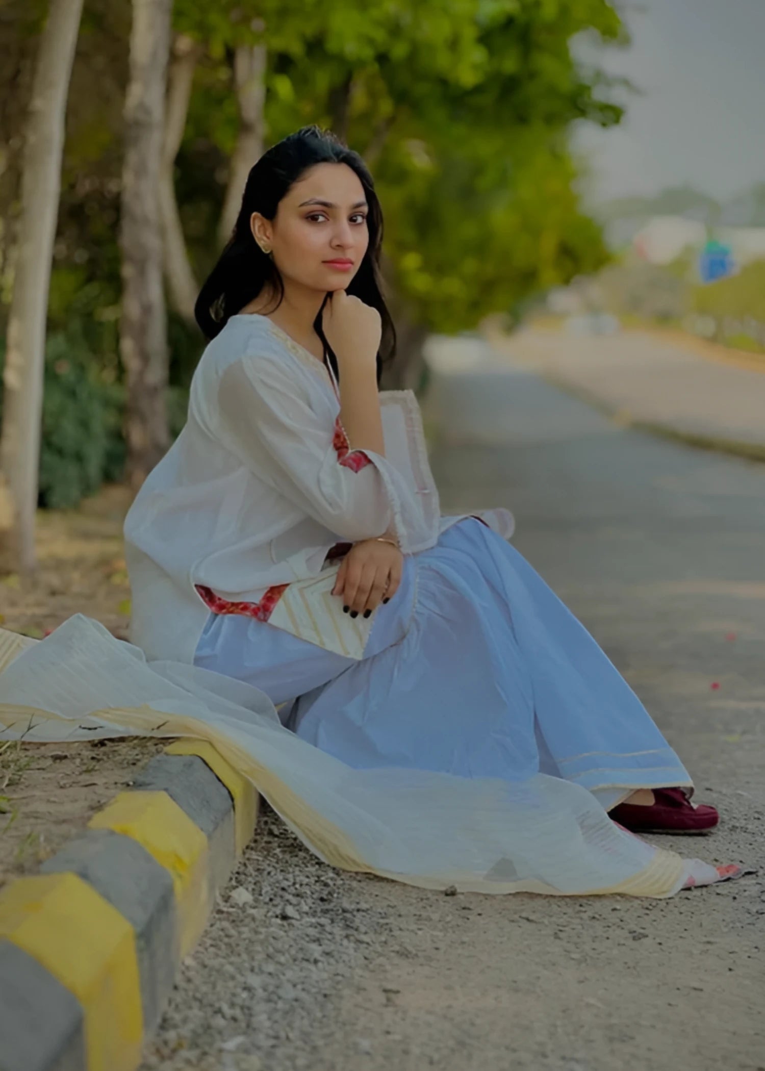 cotton Gharara in White