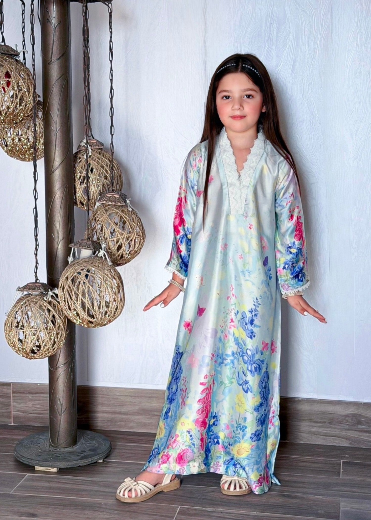 silk Kaftan in Ice blue