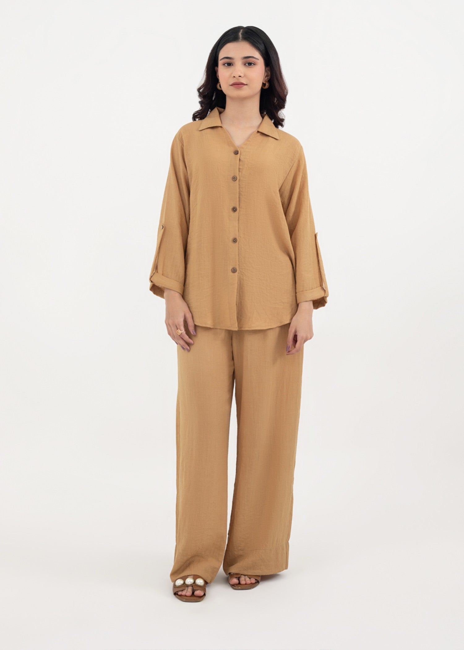 cotton Co Ord Sets in Camel brown