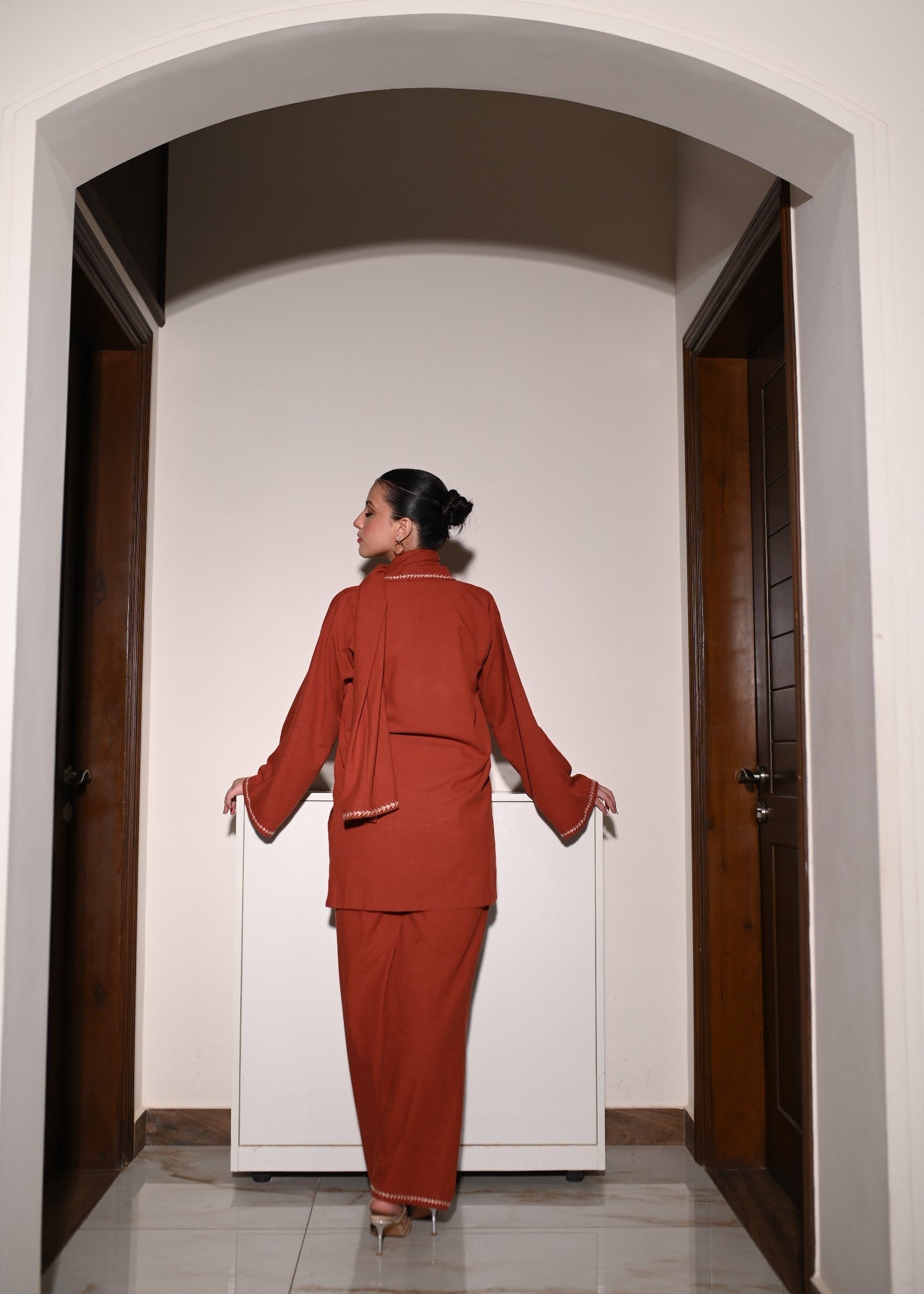 linen Kurta Set in Flame