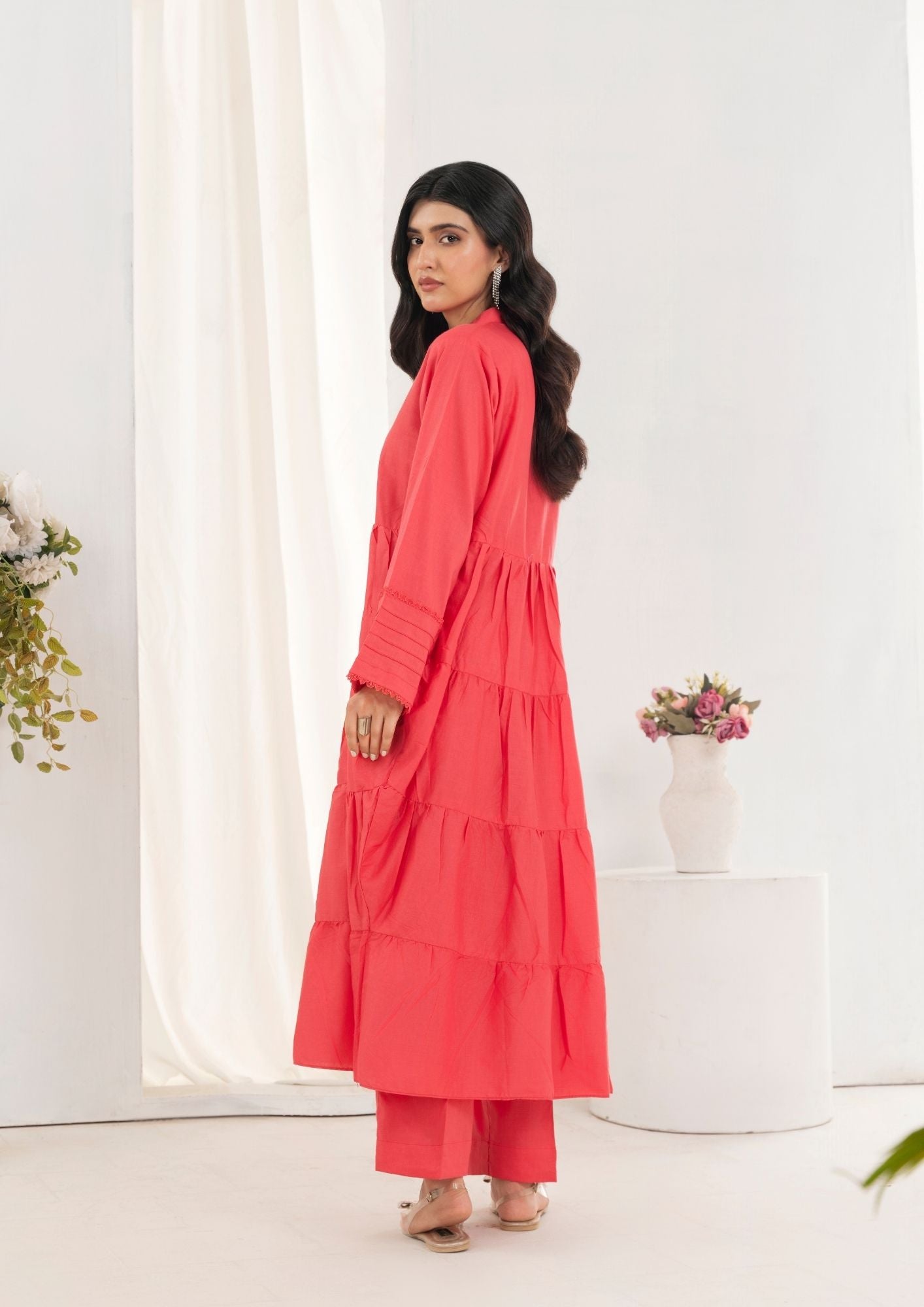cotton Pishwas in Cherry red
