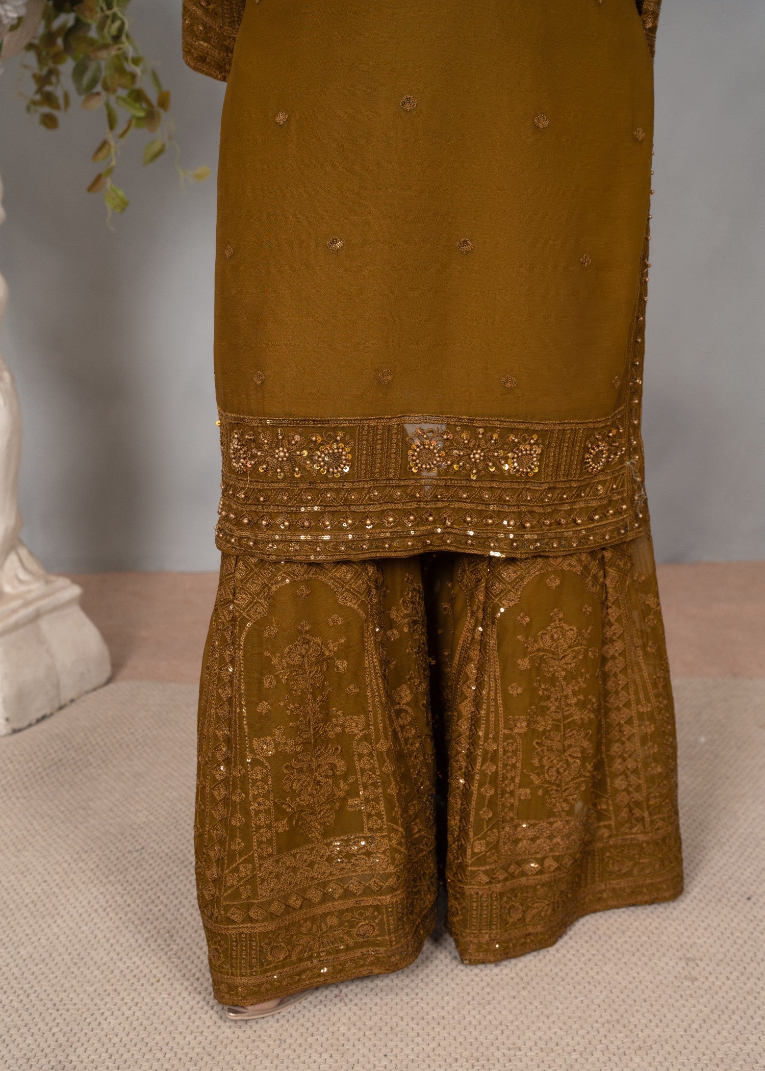 chiffon Gharara in Olive green