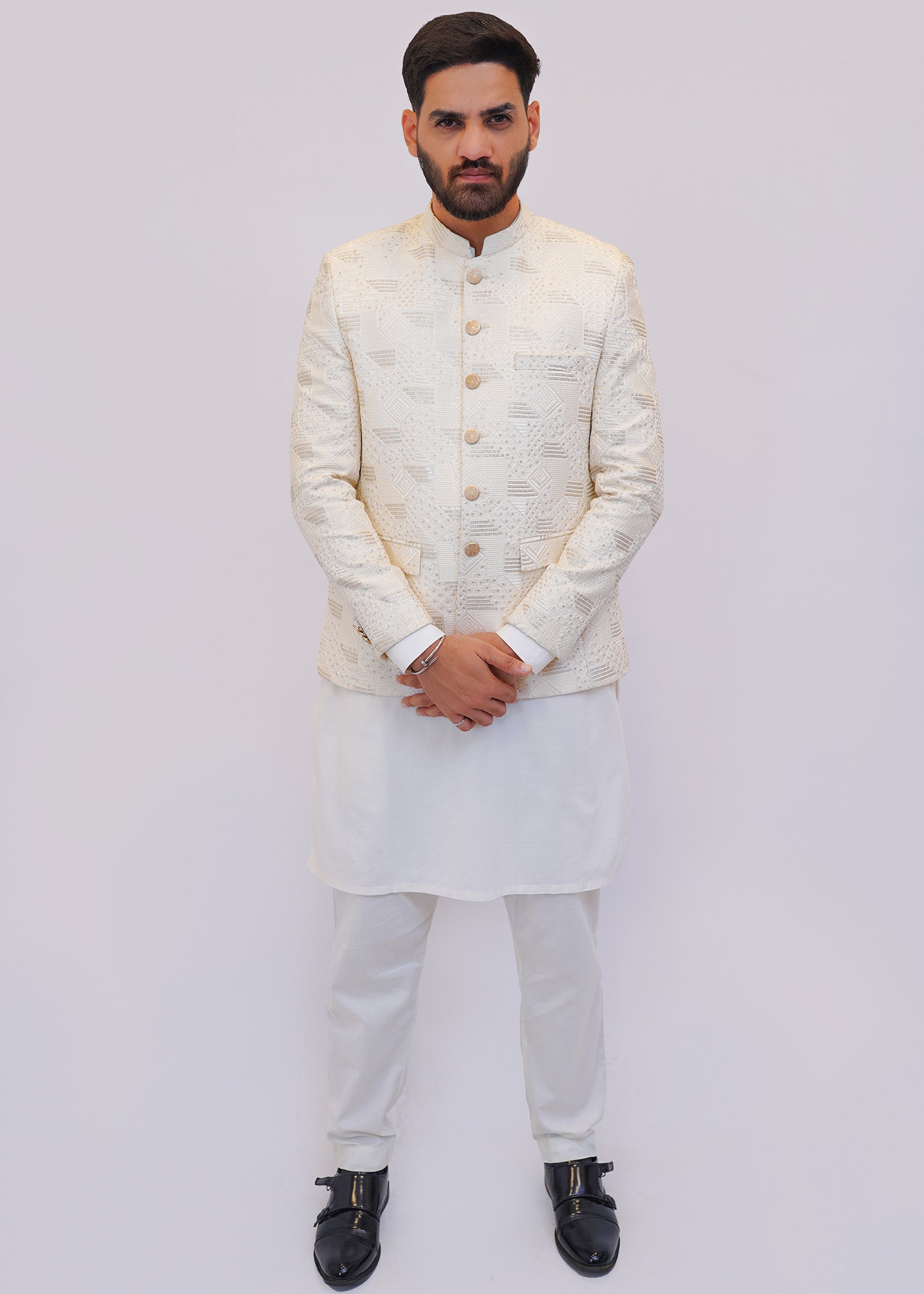 raw silk Prince Coat in Pearl white