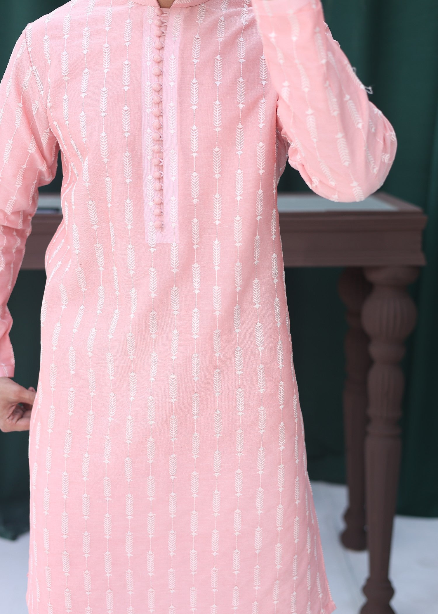 paper silk Kurta Set in Coral pink