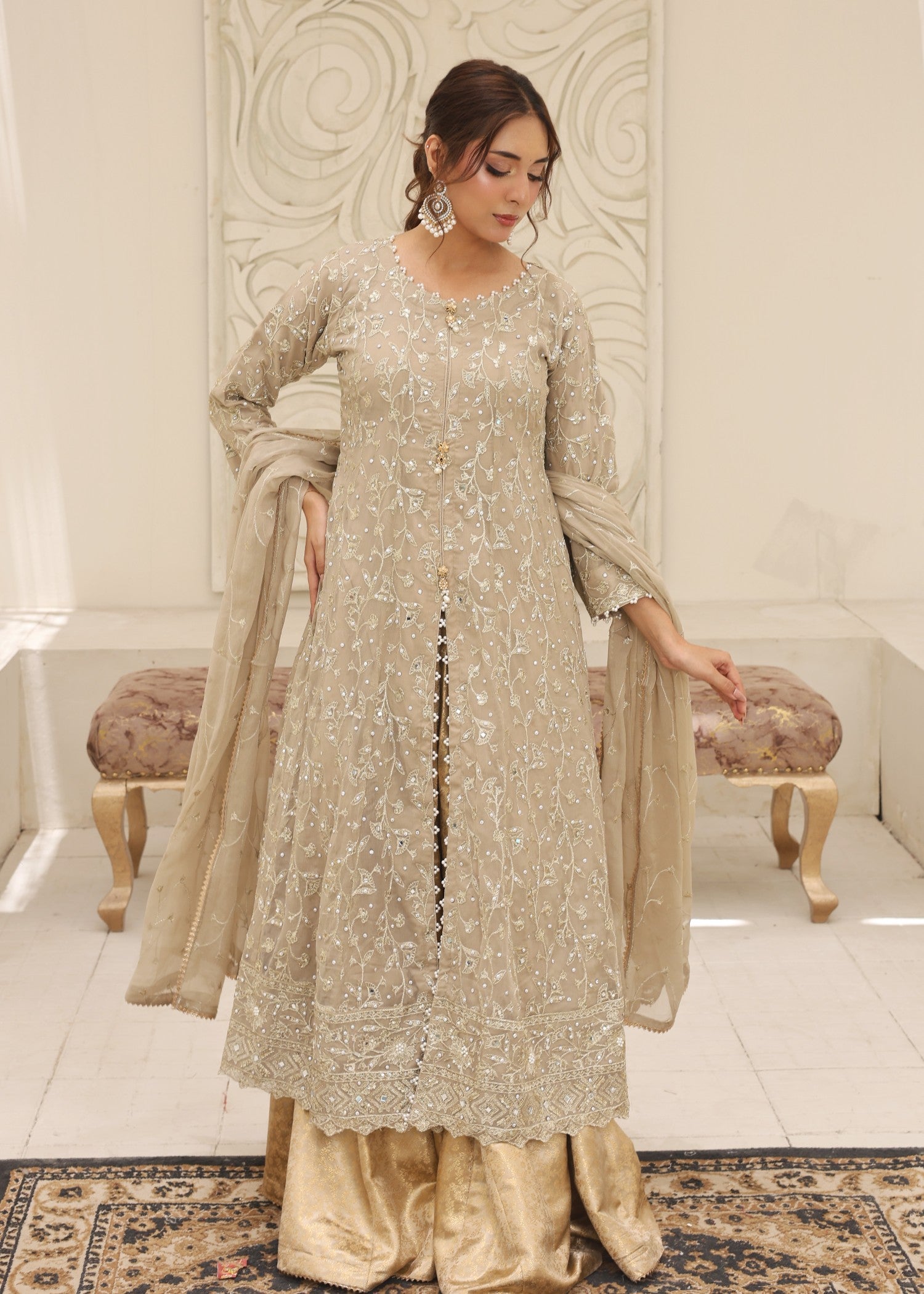 bemberg crinkle chiffon Lehenga in Eggshell