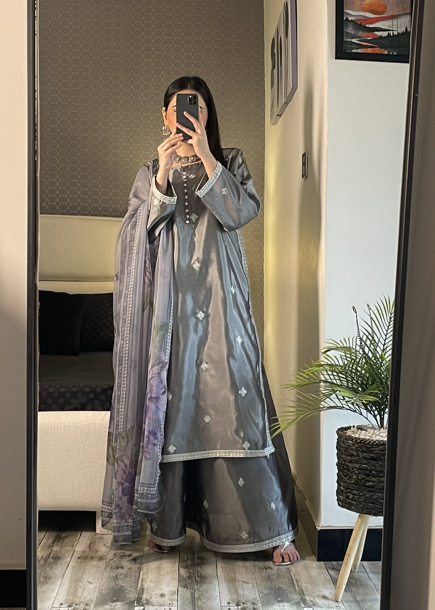 silk Sharara in Silver
