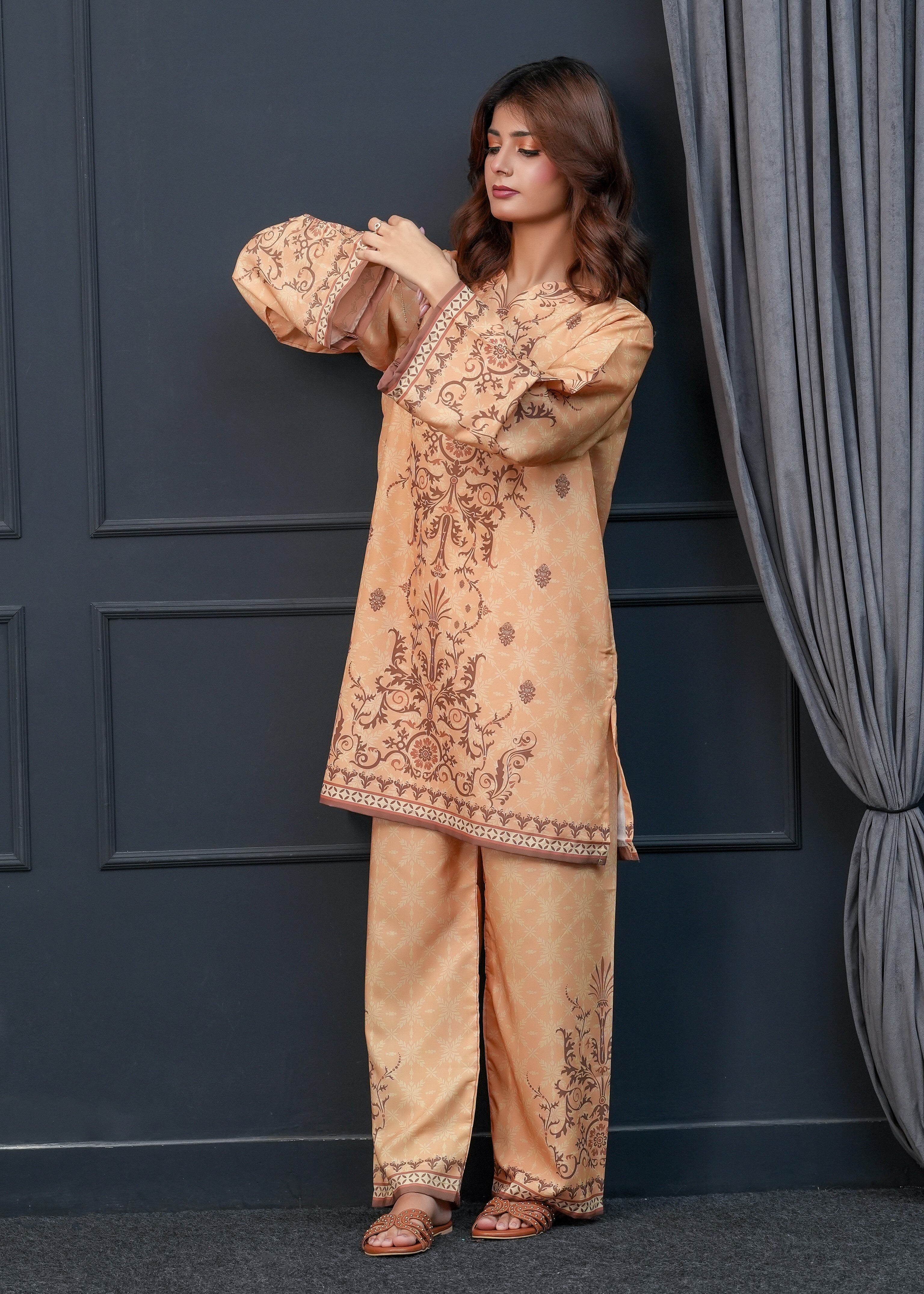 poly lawn Co Ord Sets in Honey orange