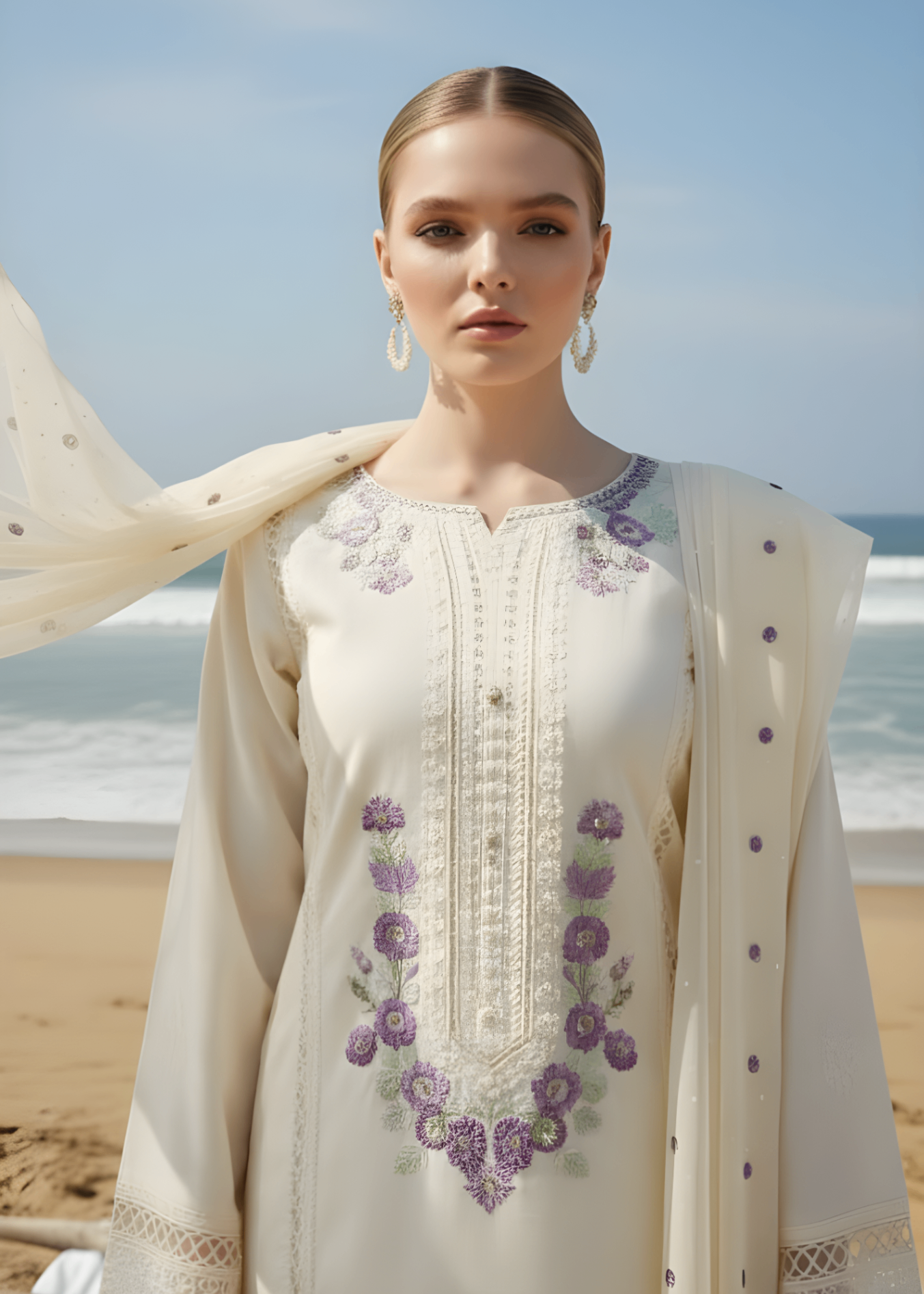 cotton net Kurta Set in Light yellow