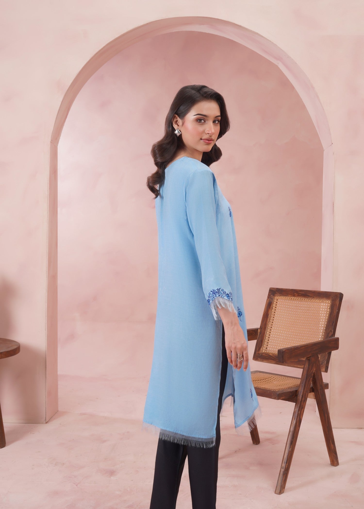 cotton silk Kurti in Light blue
