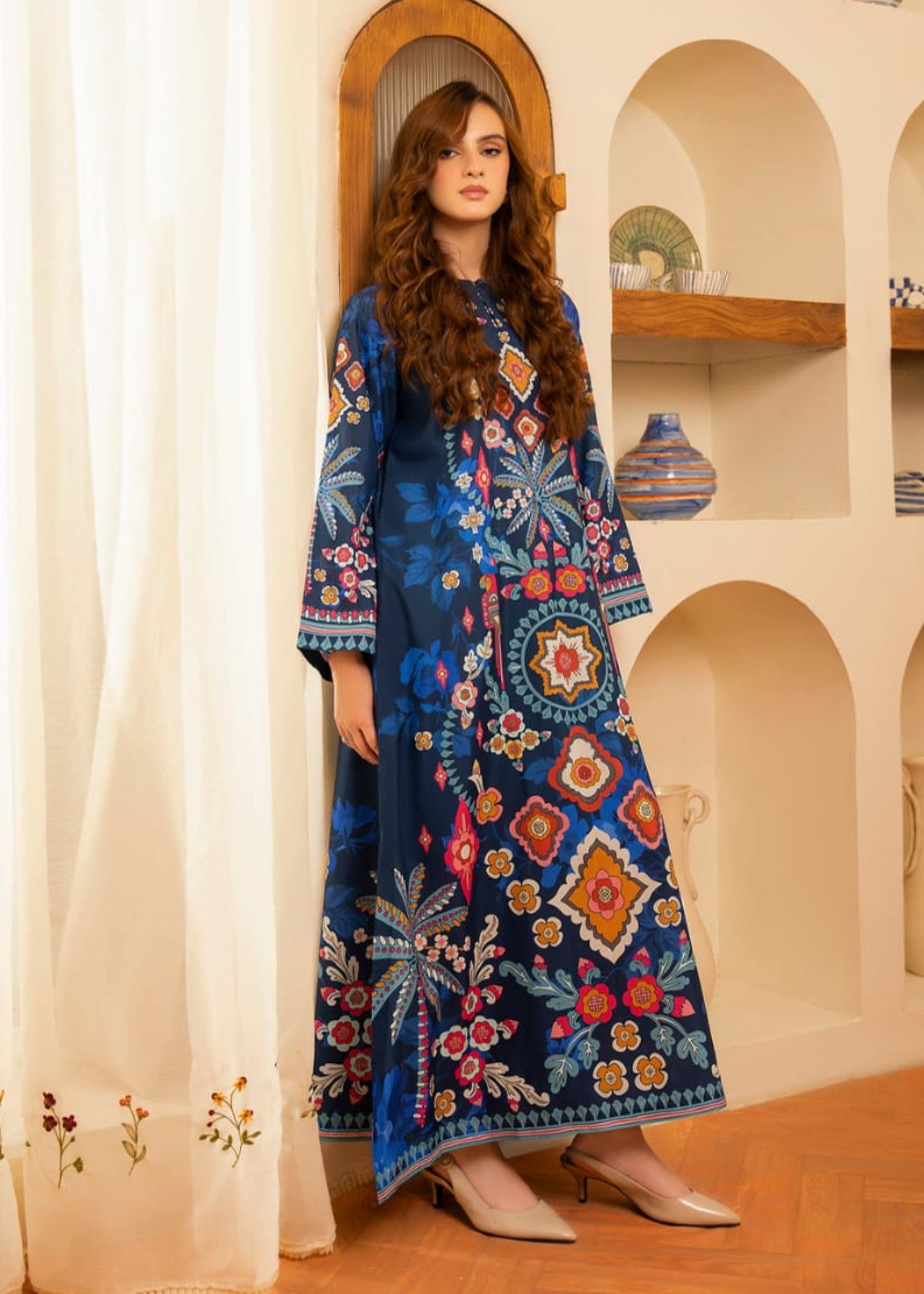 blended cambric Kaftan in Blue