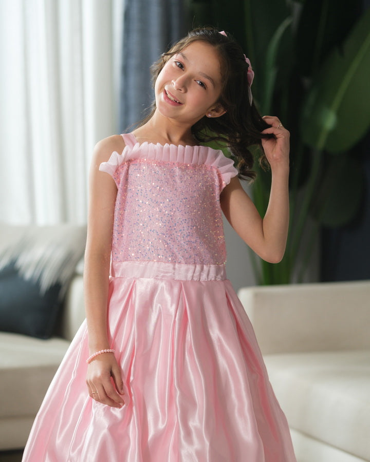 chiffon silk Frock in Light pink