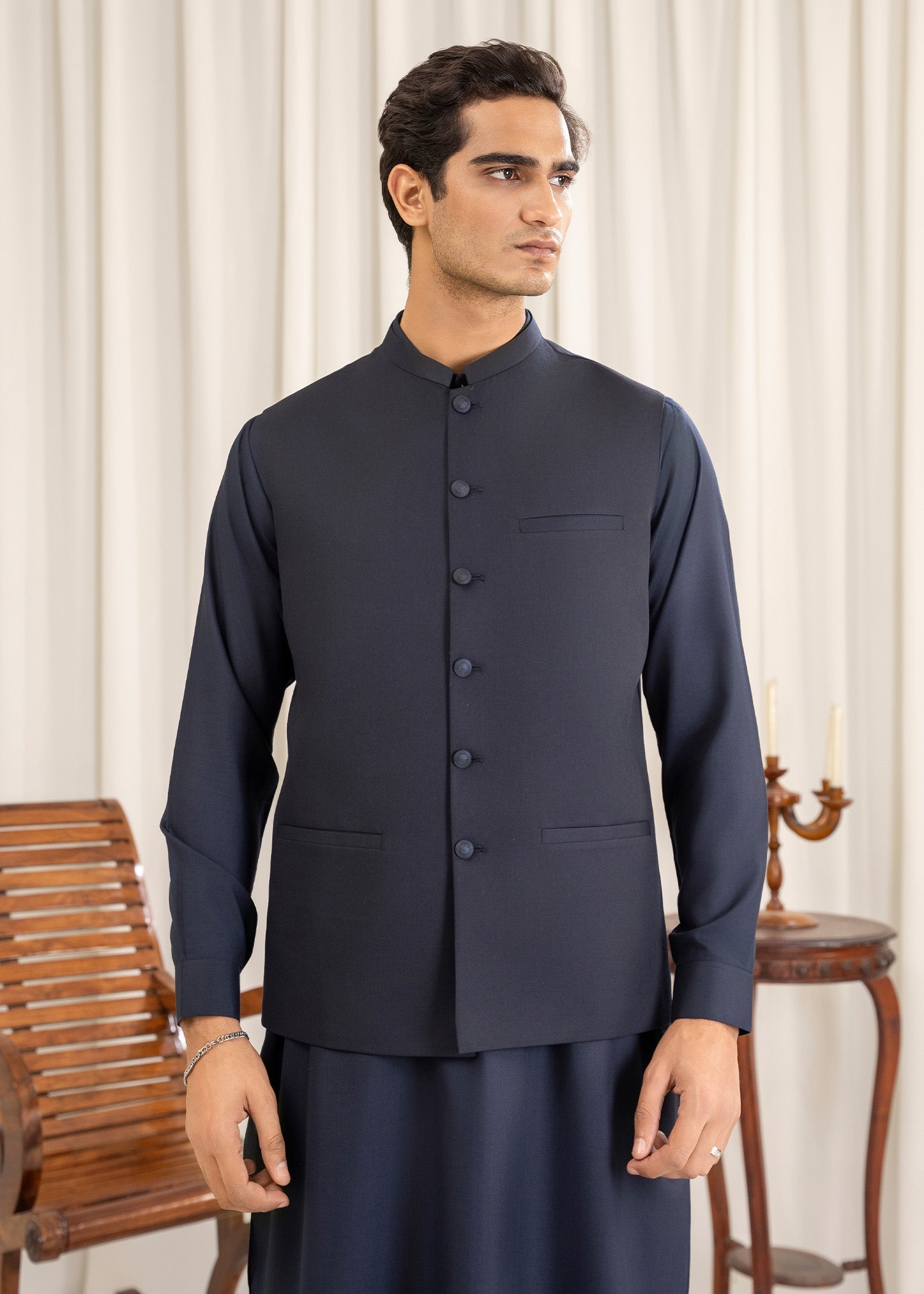 wash & wear Waistcoat in Navy blue by Buraq