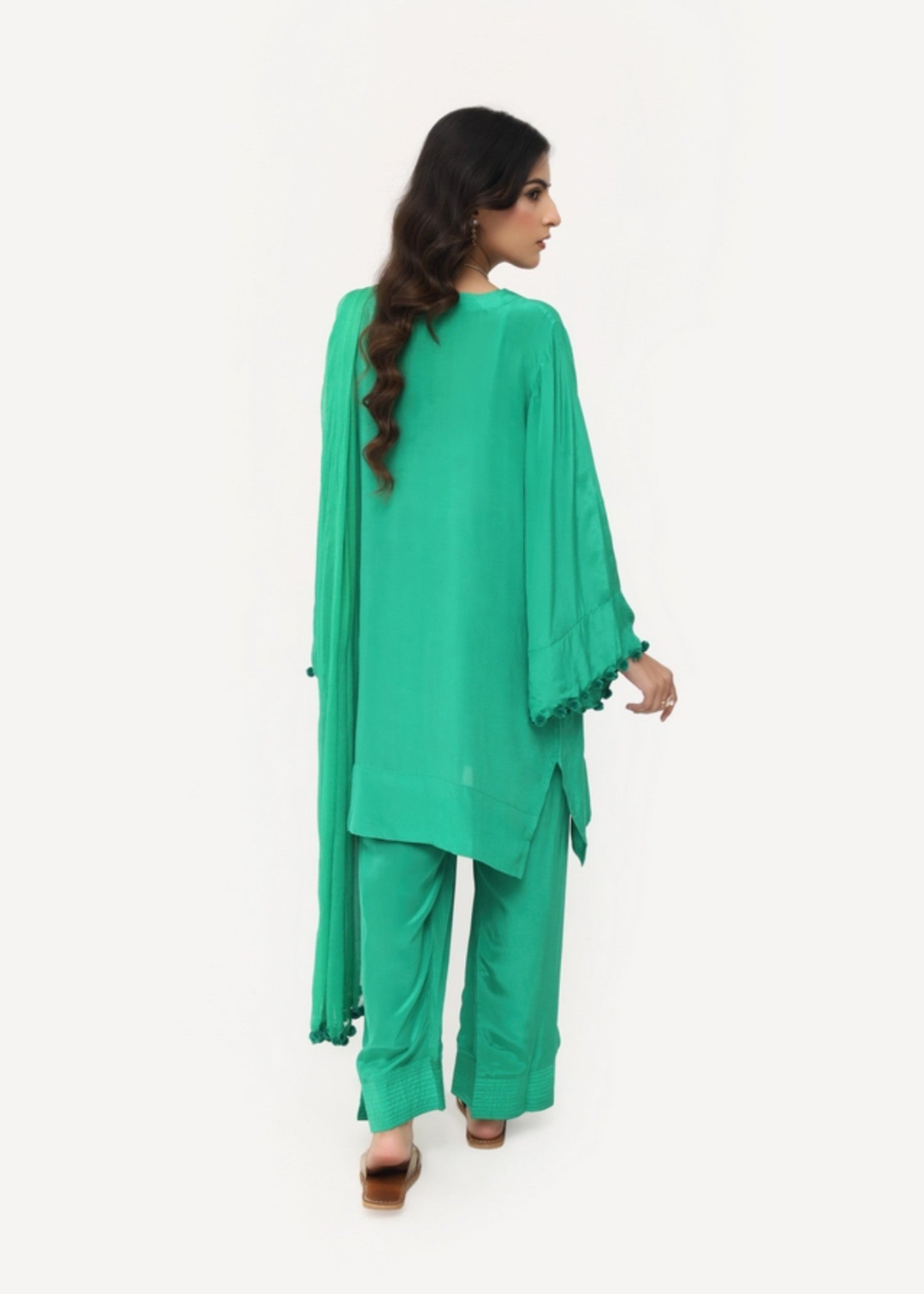 silk finish lawn Kurta Set in Green