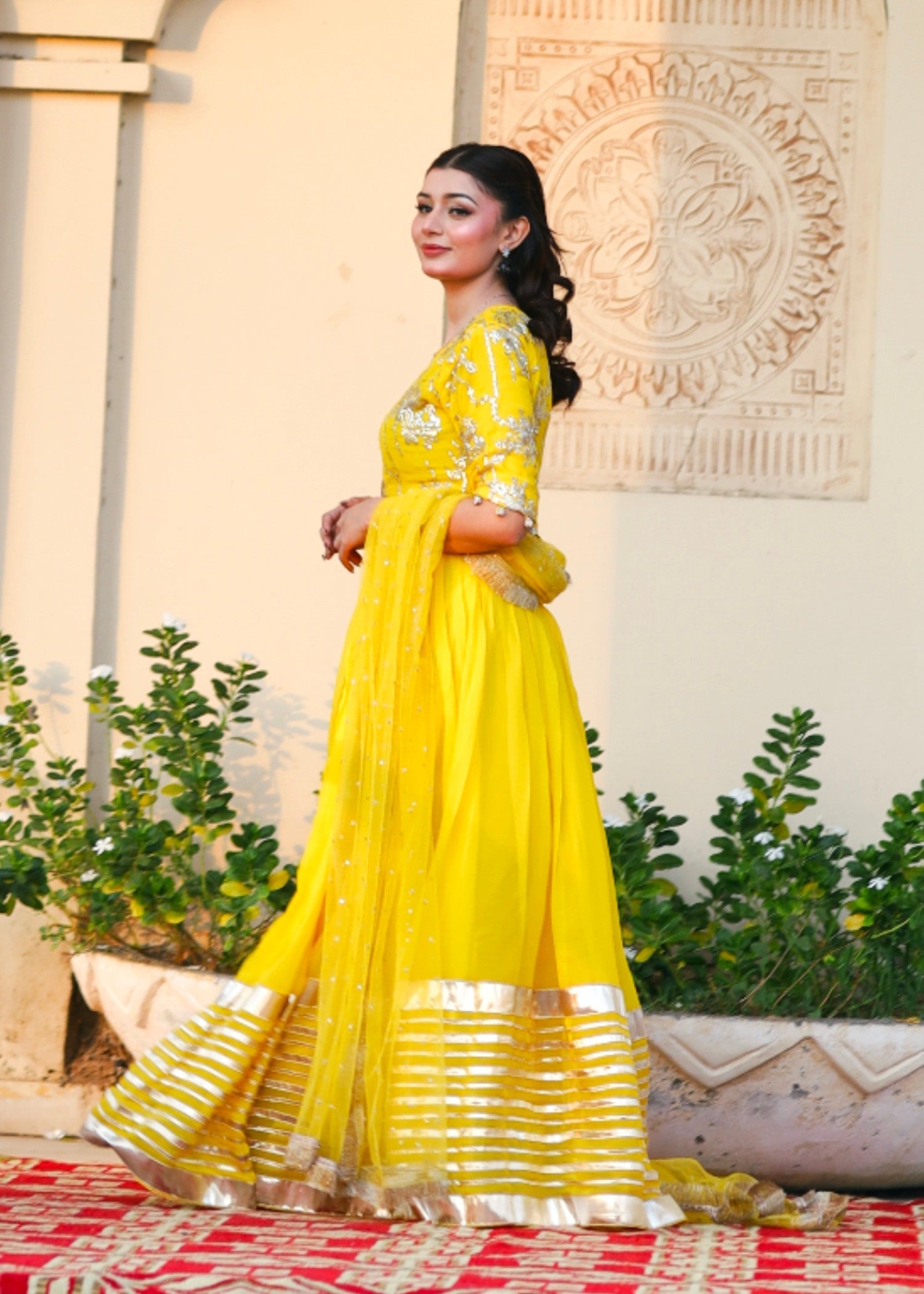 bemberg crinkle chiffon Lehenga in Yellow