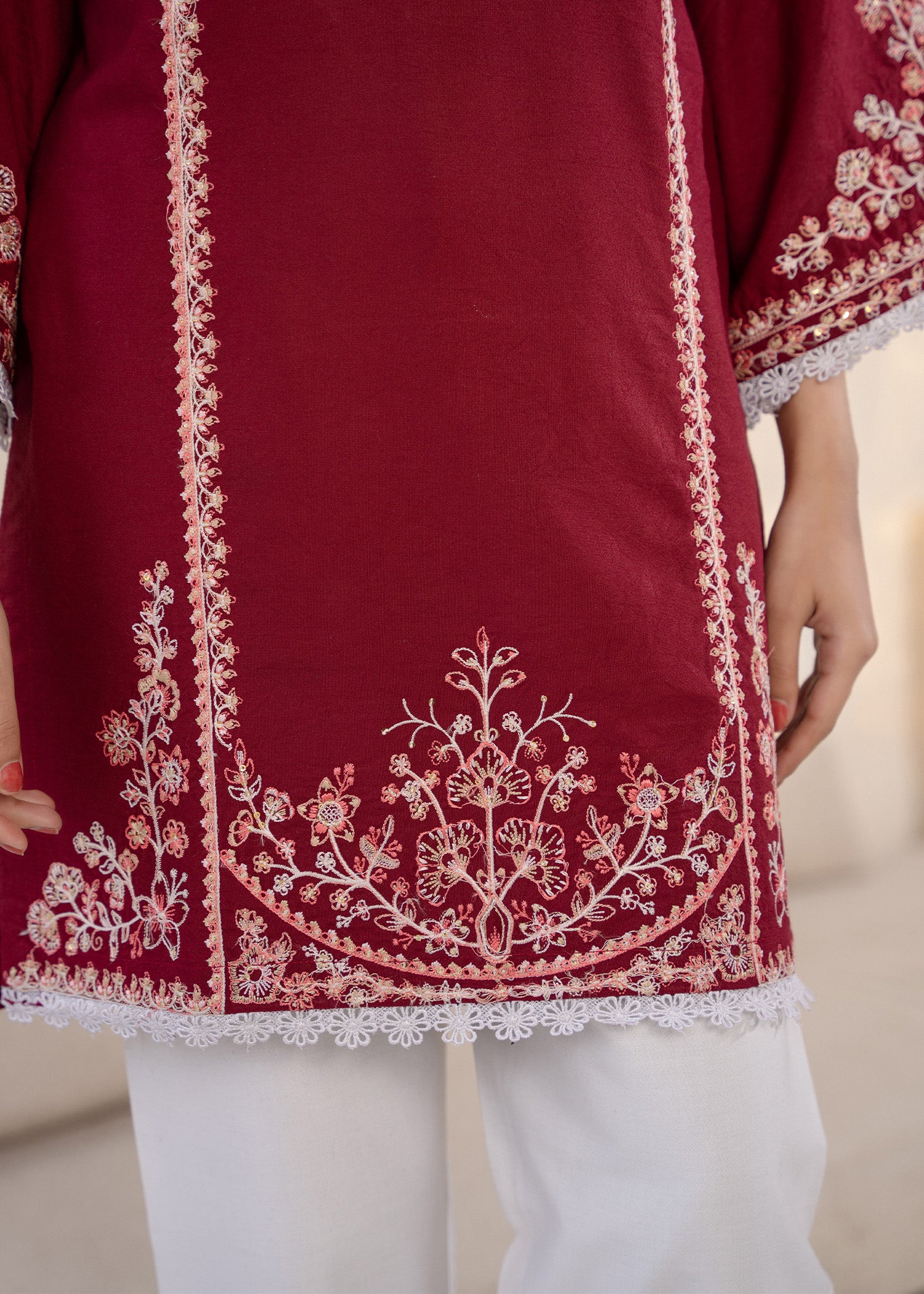 wool viscose Kurta Set in Burgundy