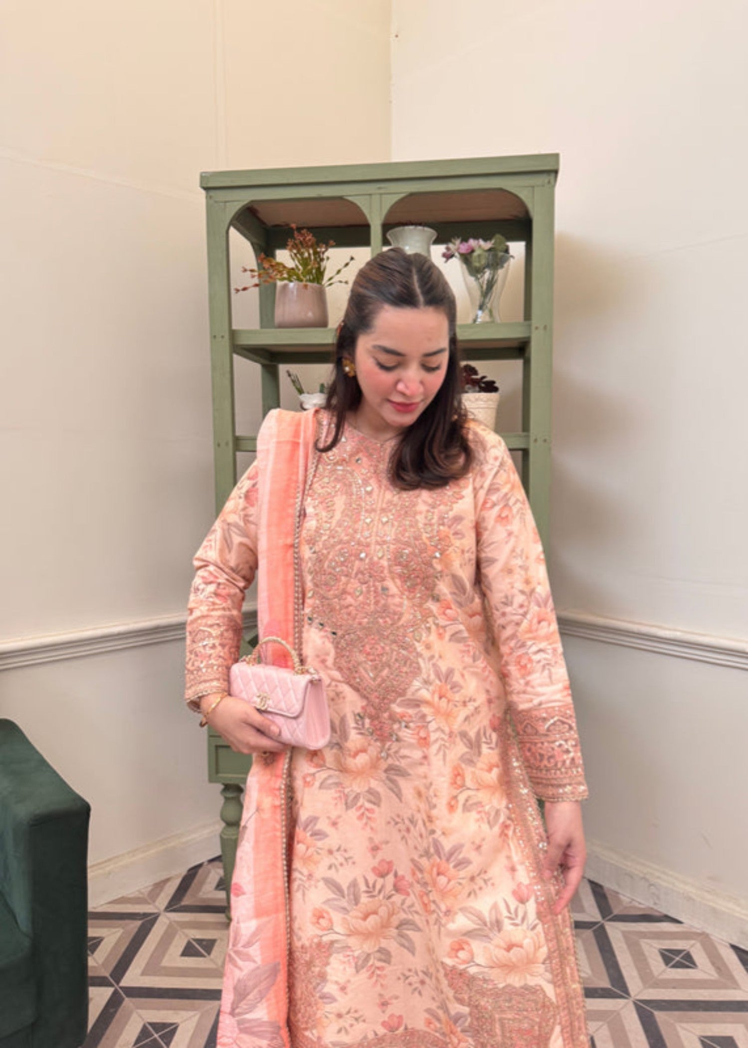 cotton dobby Kurta Set in Peach pink