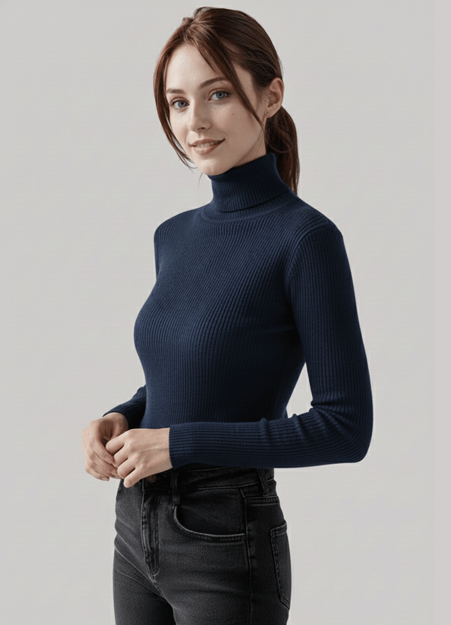 jersey knit Turtle Neck in Navy blue