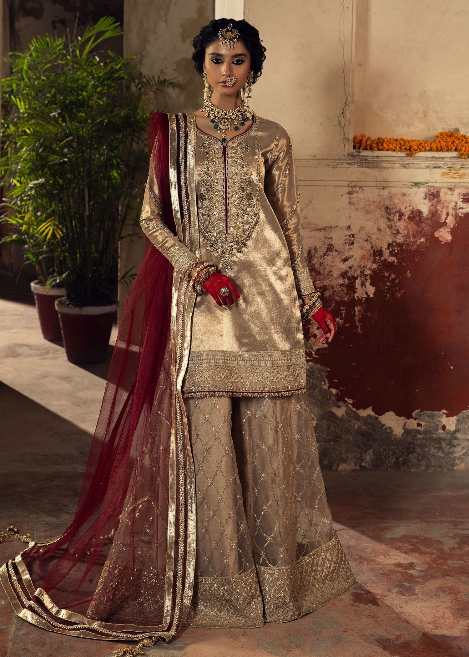 tissue Sharara in Beige