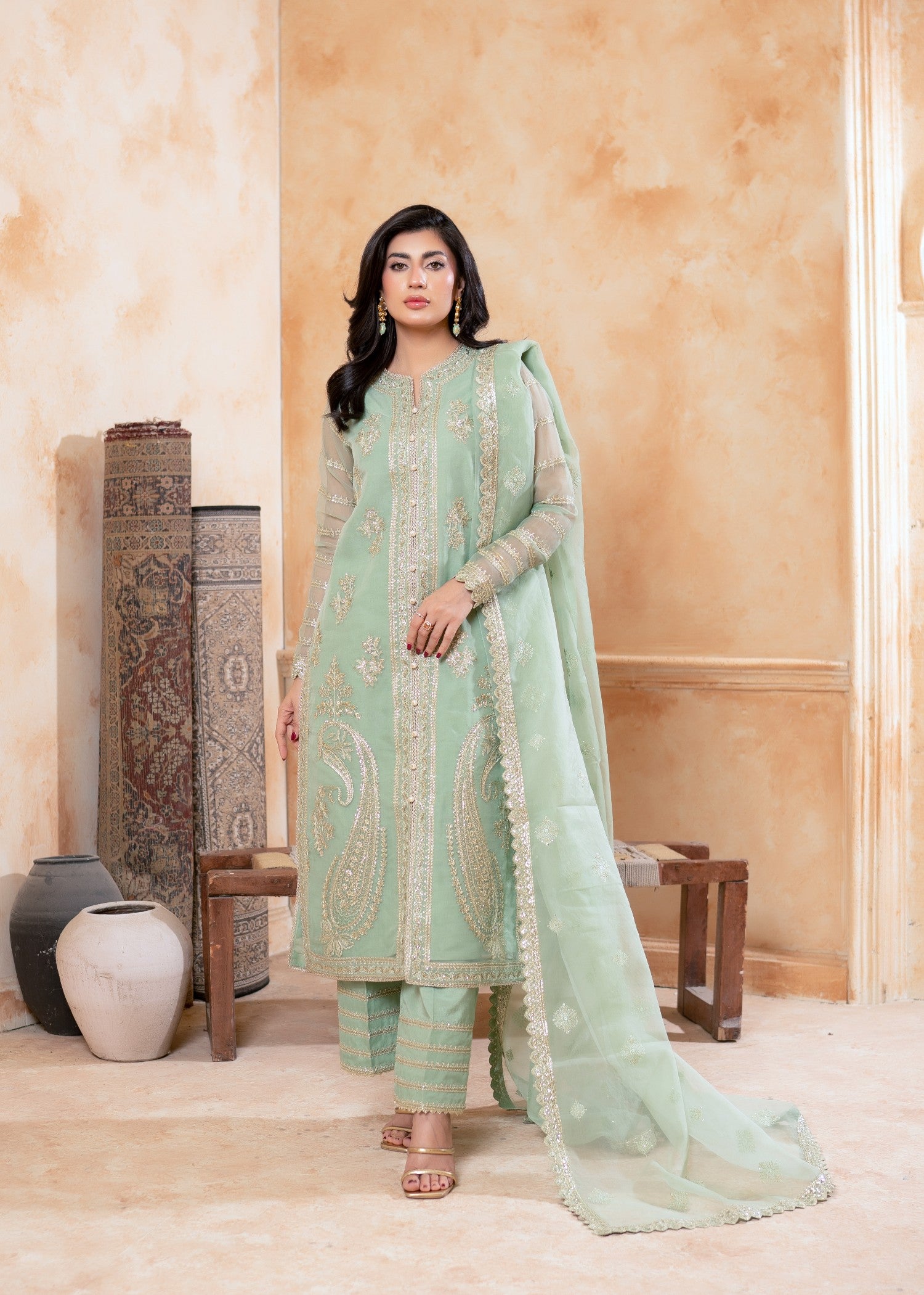 organza Kurta Set in Mint green