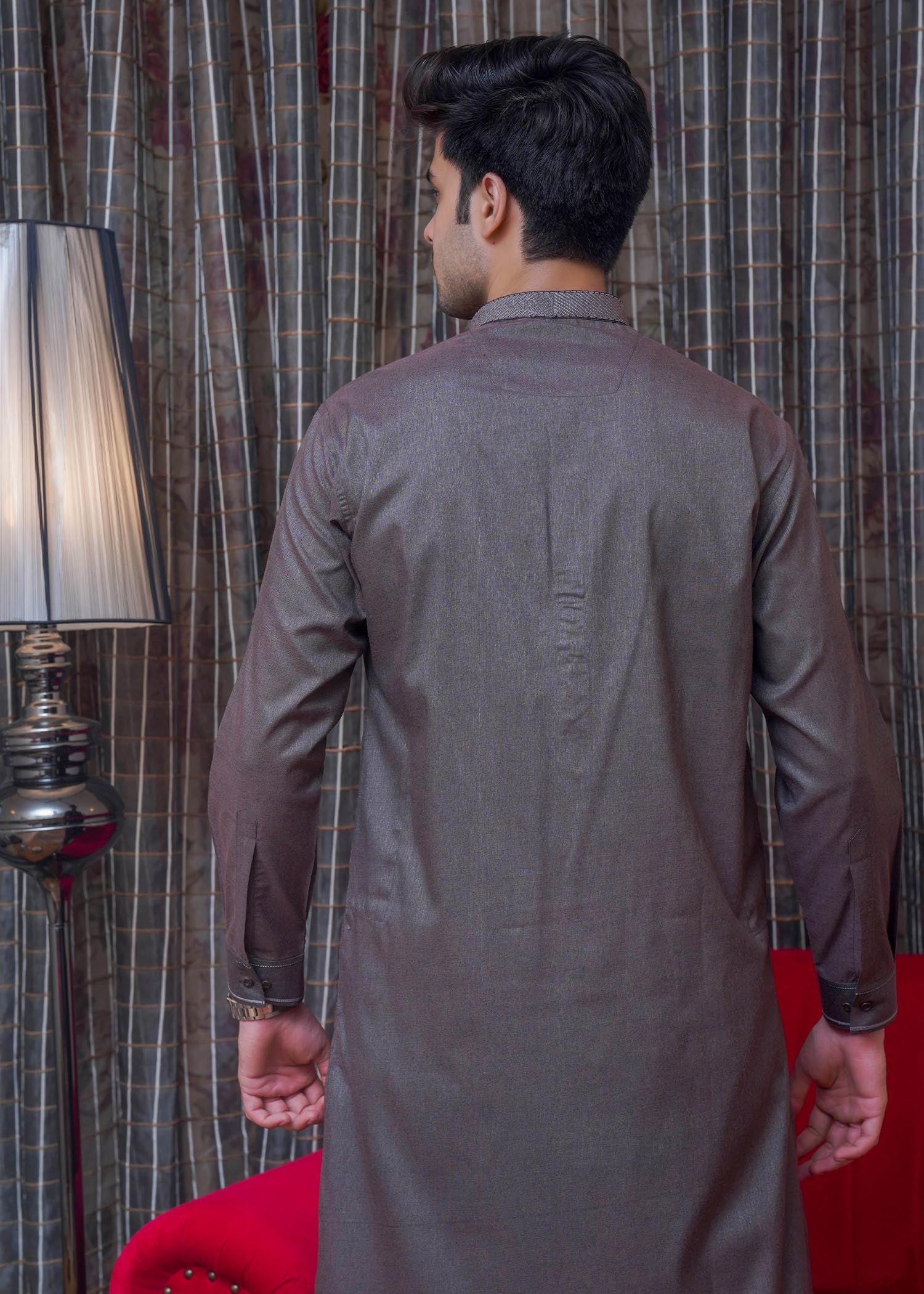 textured wash & wear Shalwar Kameez in Grey by Real Image Clothing
