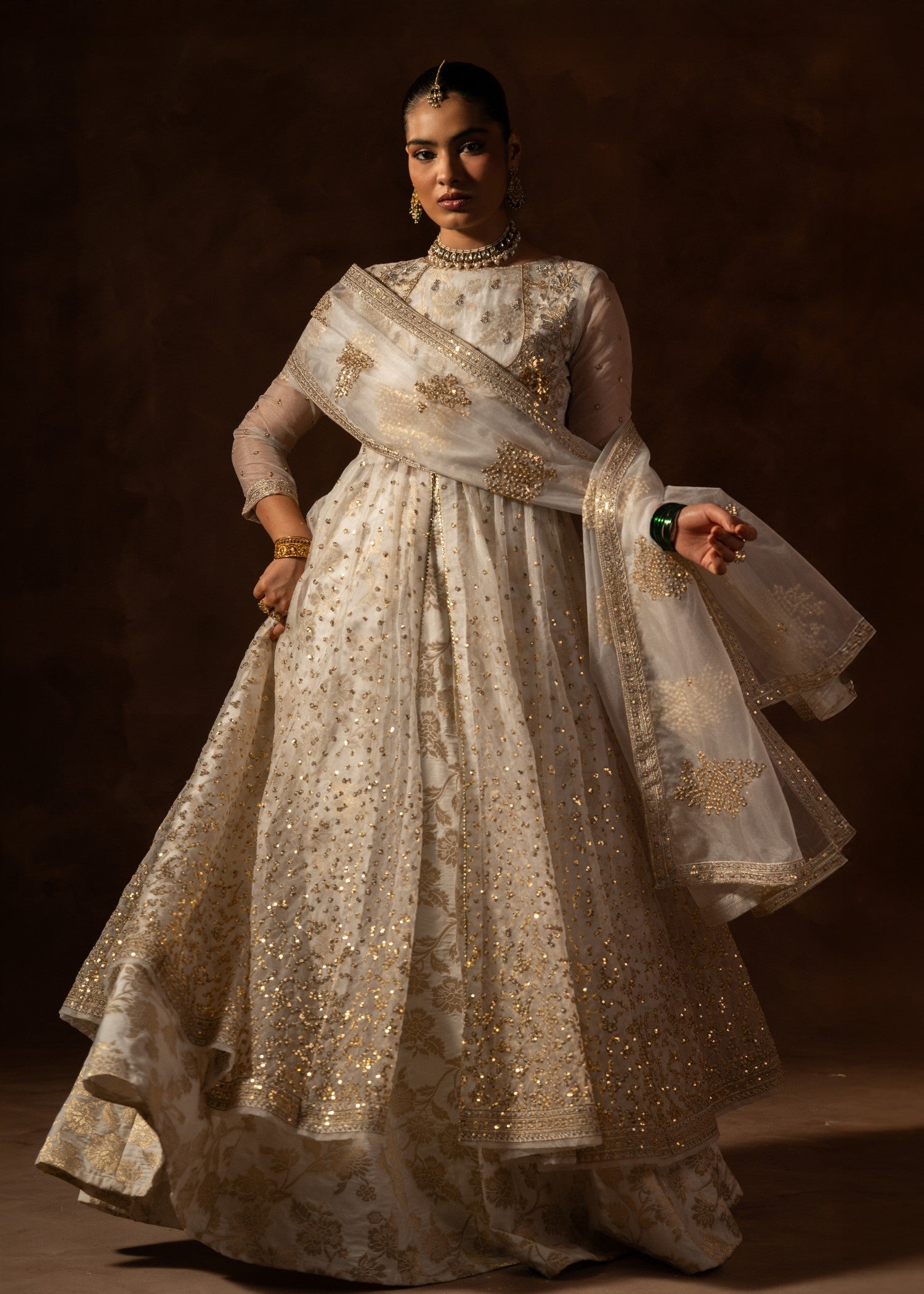 organza Lehenga in White