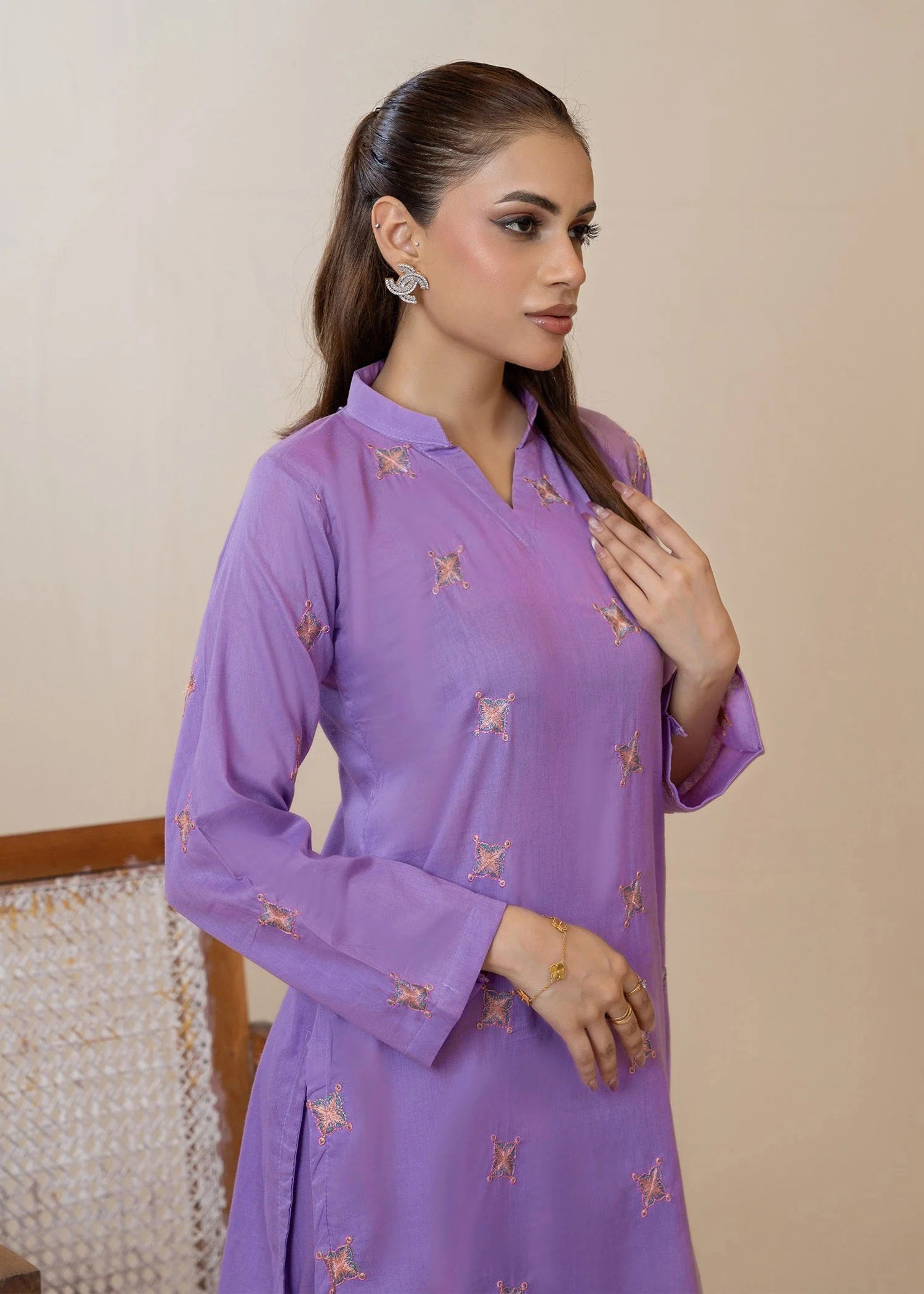 cotton Kurta Set in Lilac