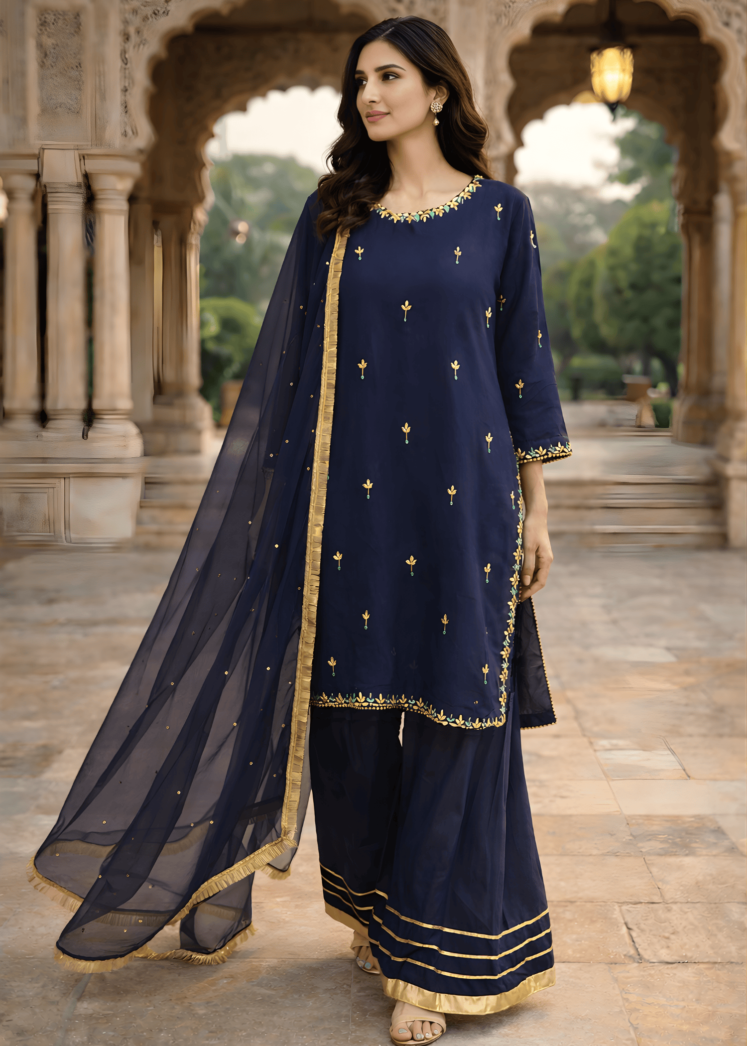 chiffon Sharara in Navy blue