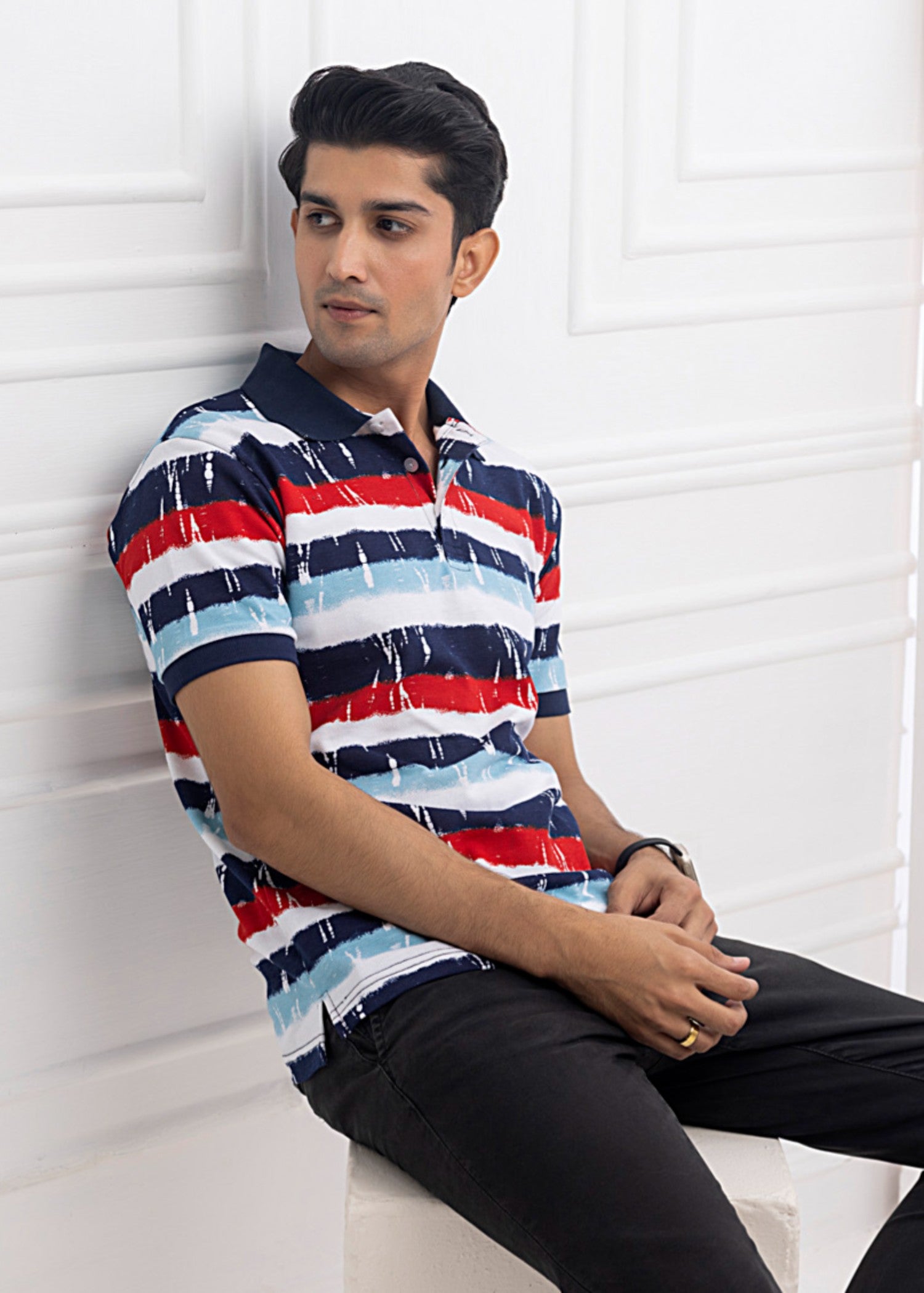 cotton pique Polo Shirt in Red, navy blue, white