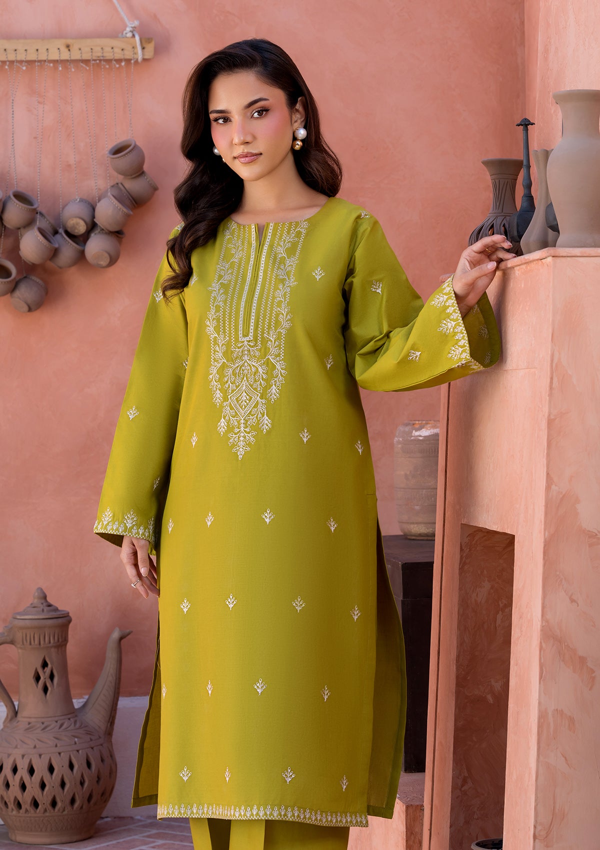cotton Kurta Set in Yellow green