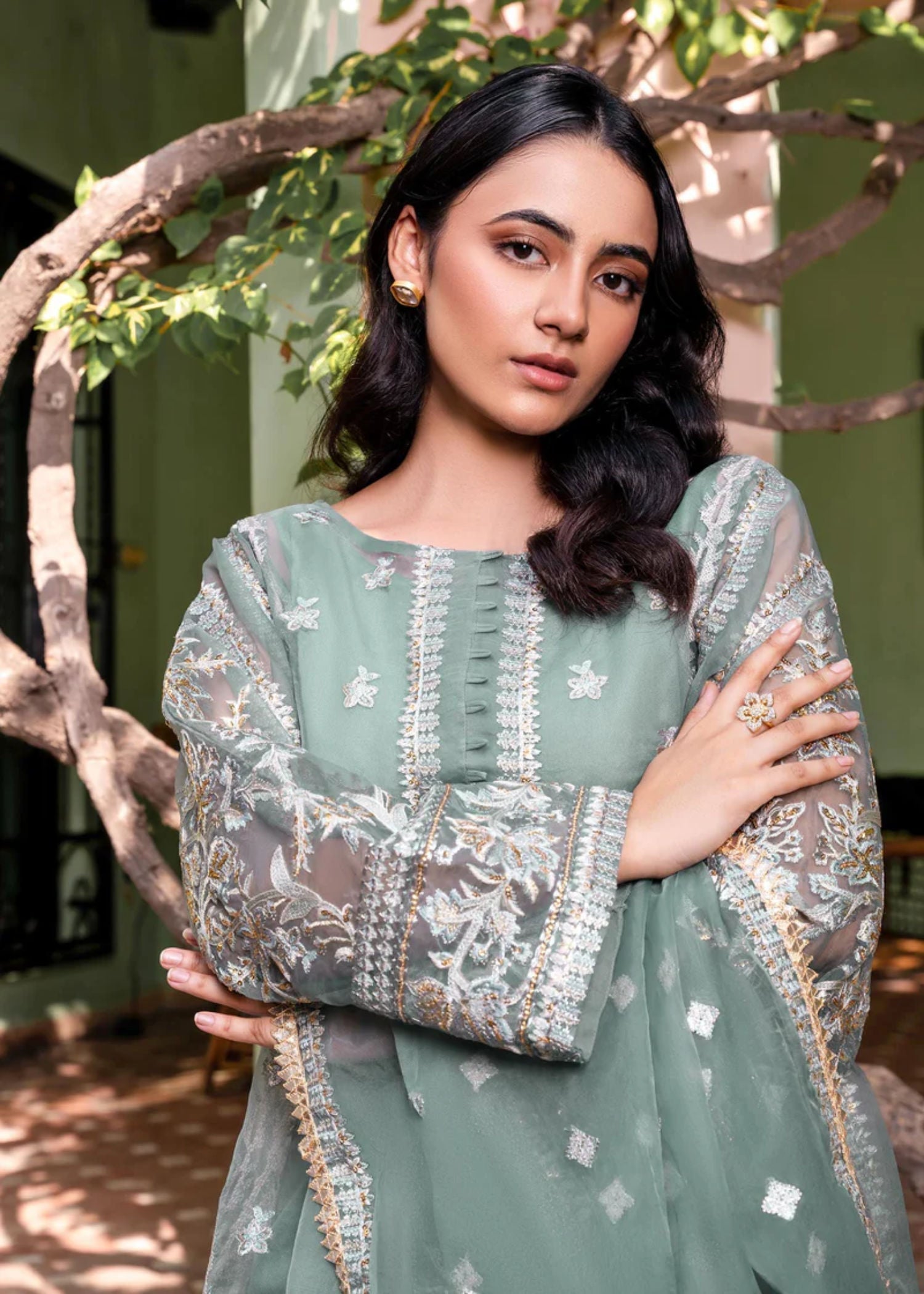 organza Kurta Set in Pastel green