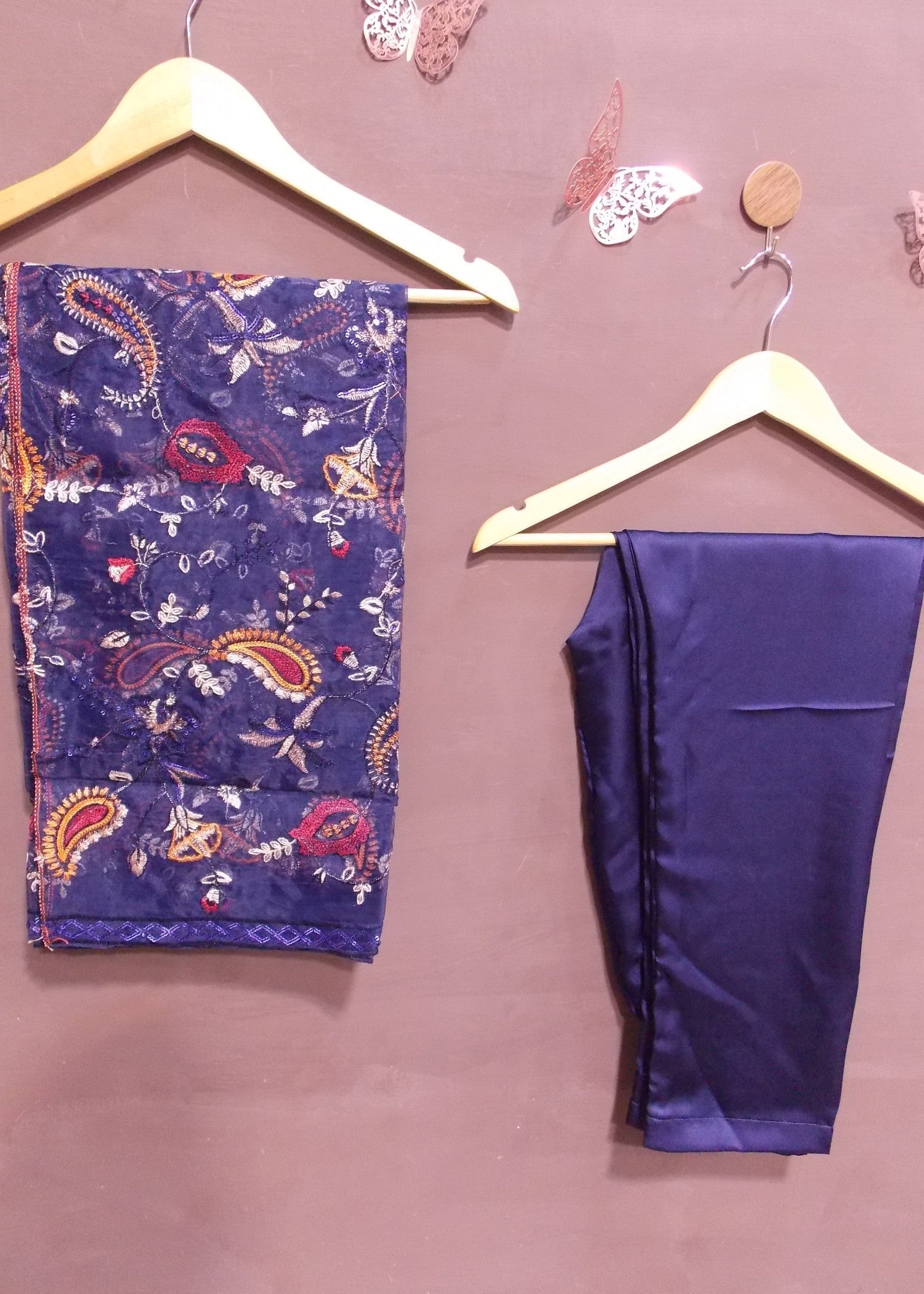 organza Kurta Set in Navy blue