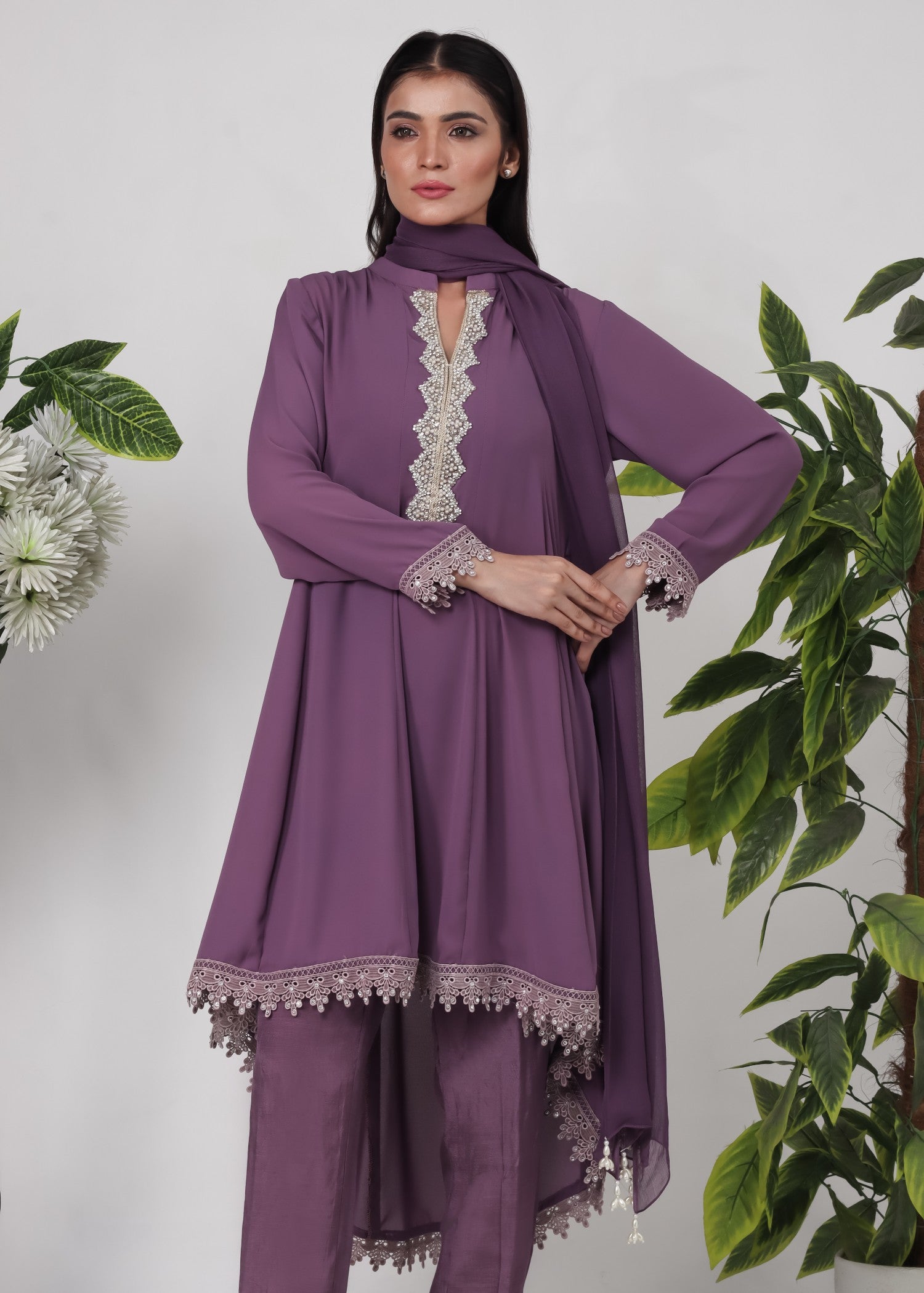 georgette chiffon Short Frock in Mauve
