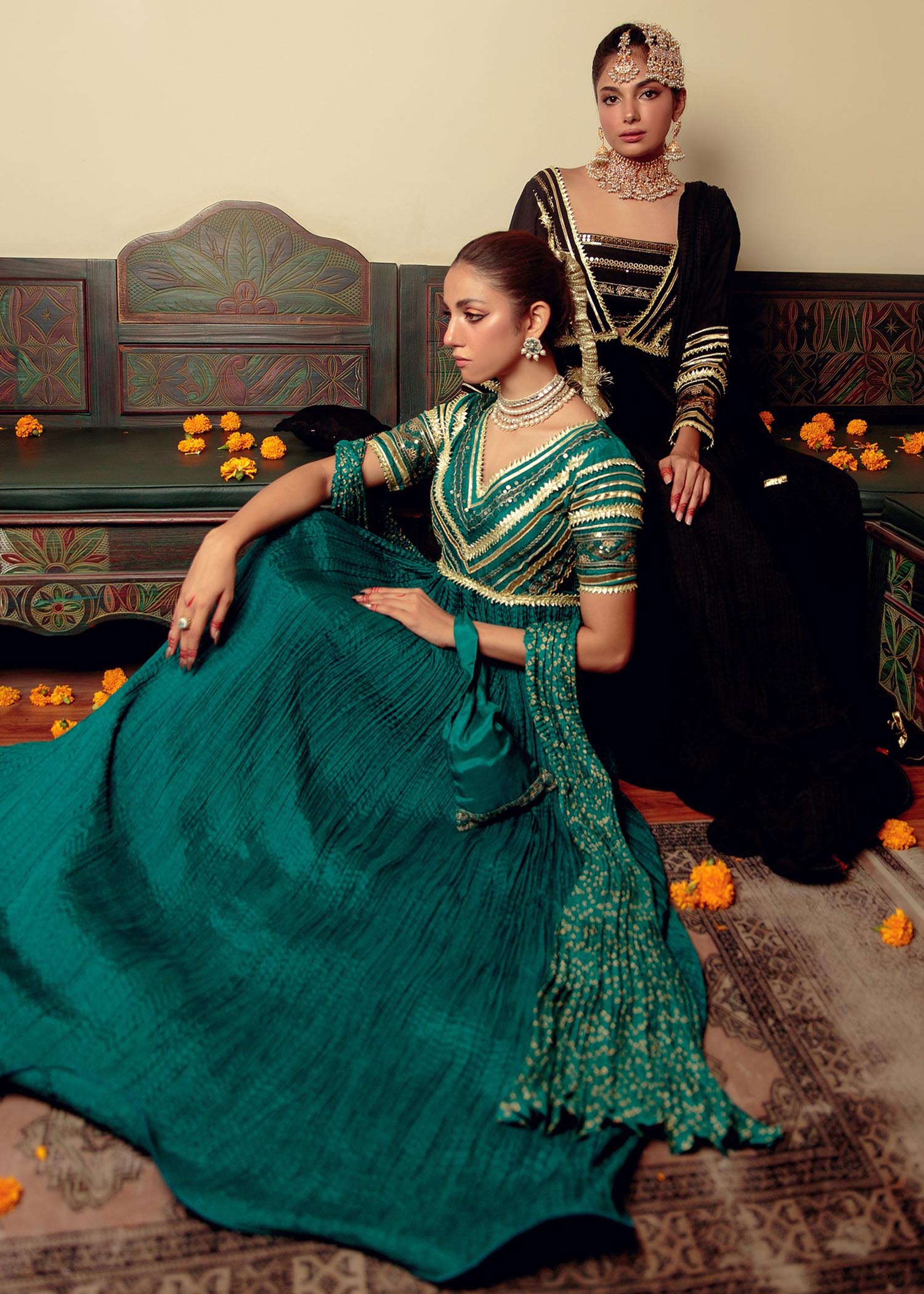 silk Pishwas in Green