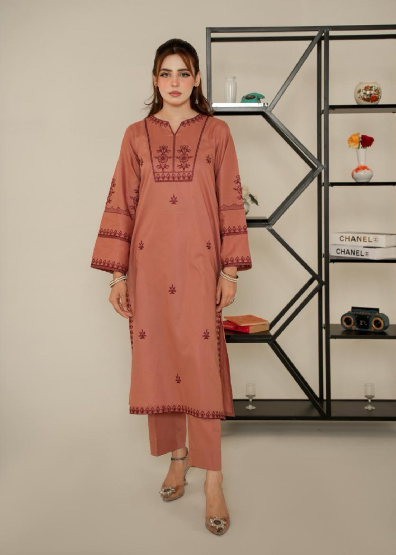 lawn cotton Kurta Set in Tea rose pink