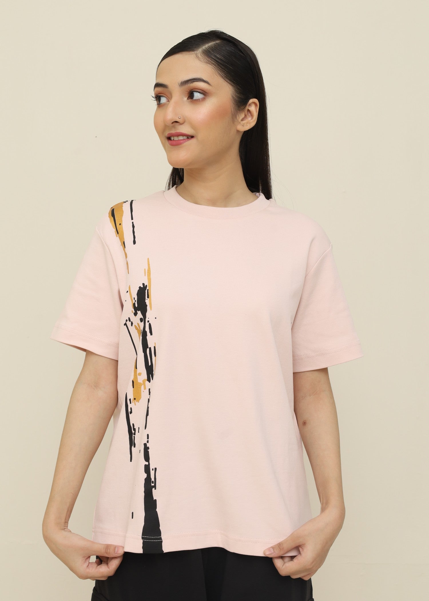 interlock knit T Shirt in Mauve pink