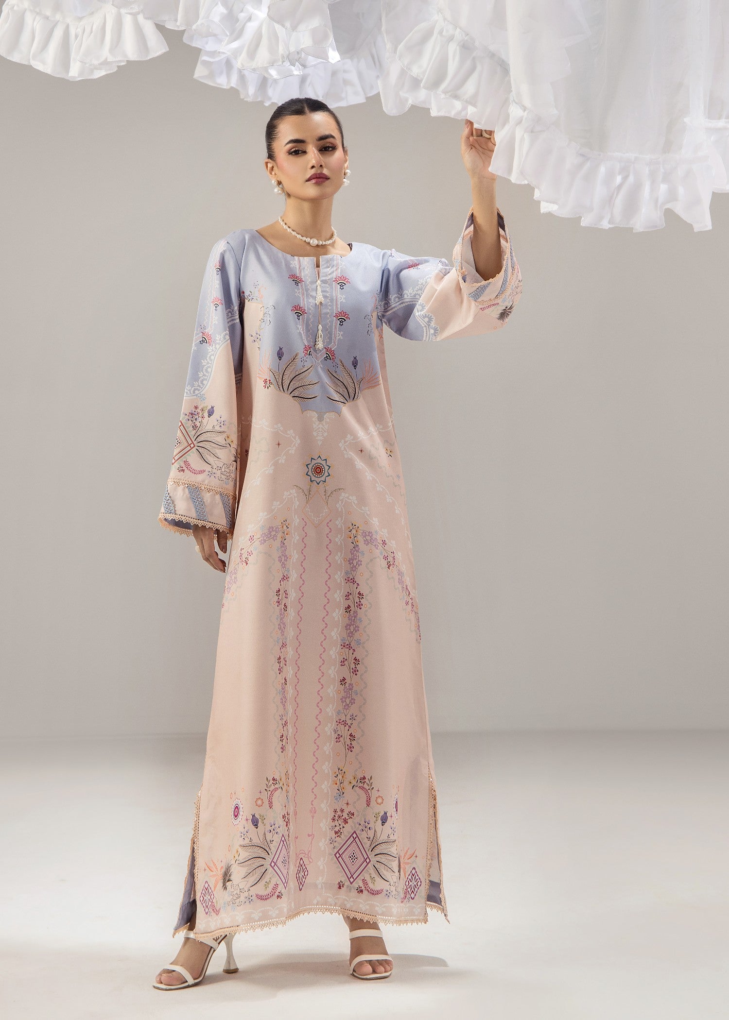 poly lawn Kaftan in Blush pink