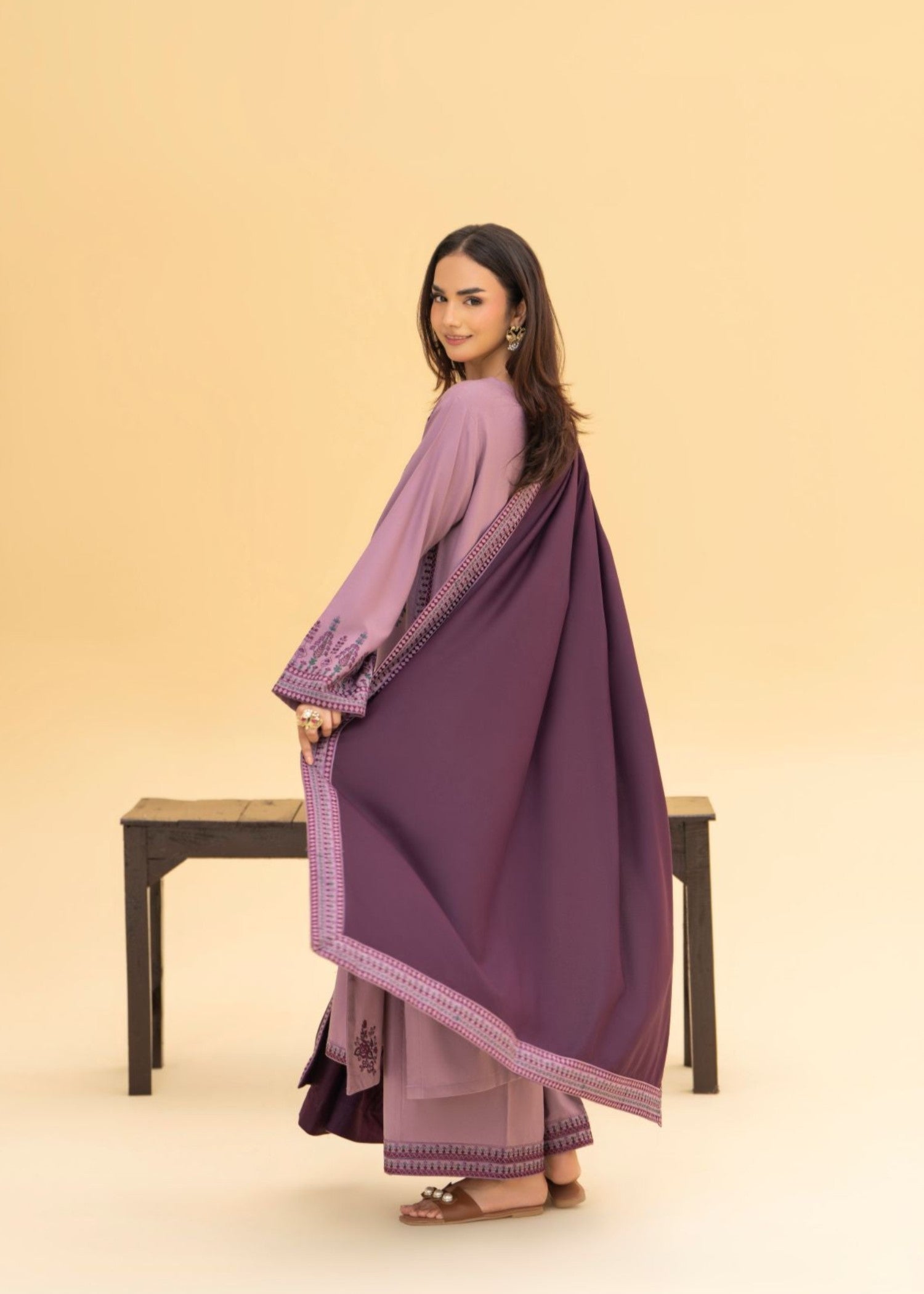 linen Kurta Set in Mauve pink