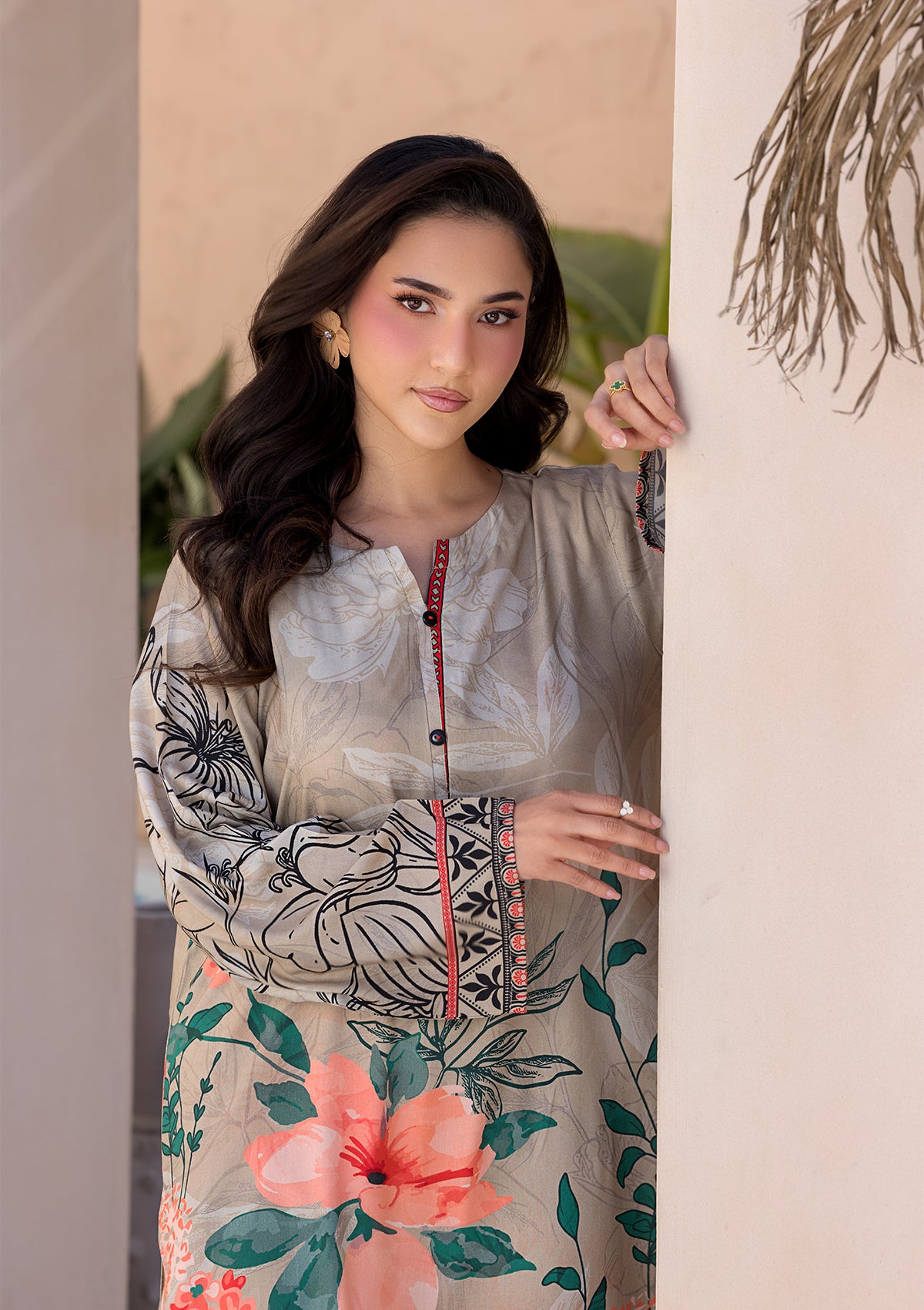lawn Kurta Set in Tan brown