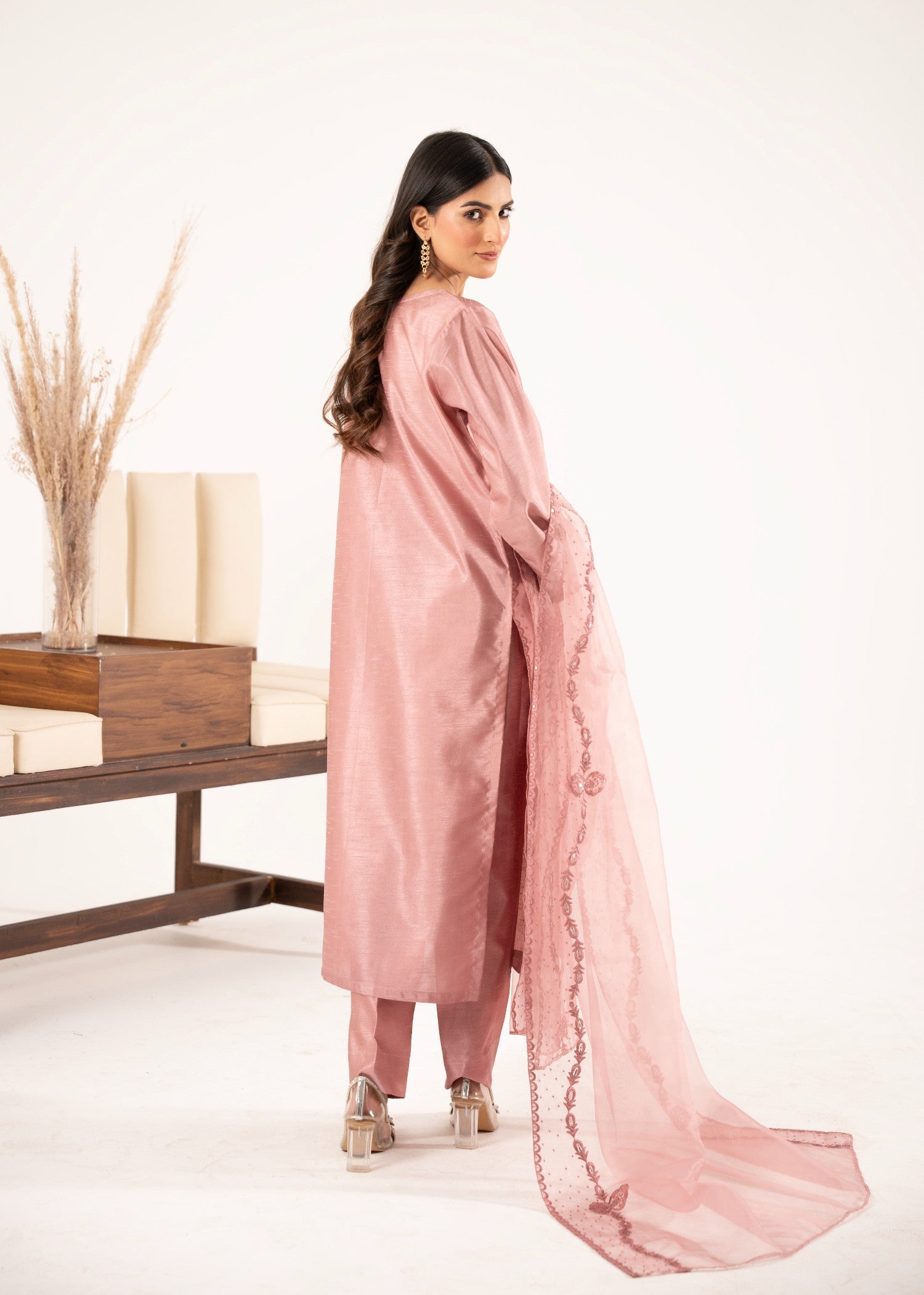 pk raw silk Kurta Set in Tea rose pink